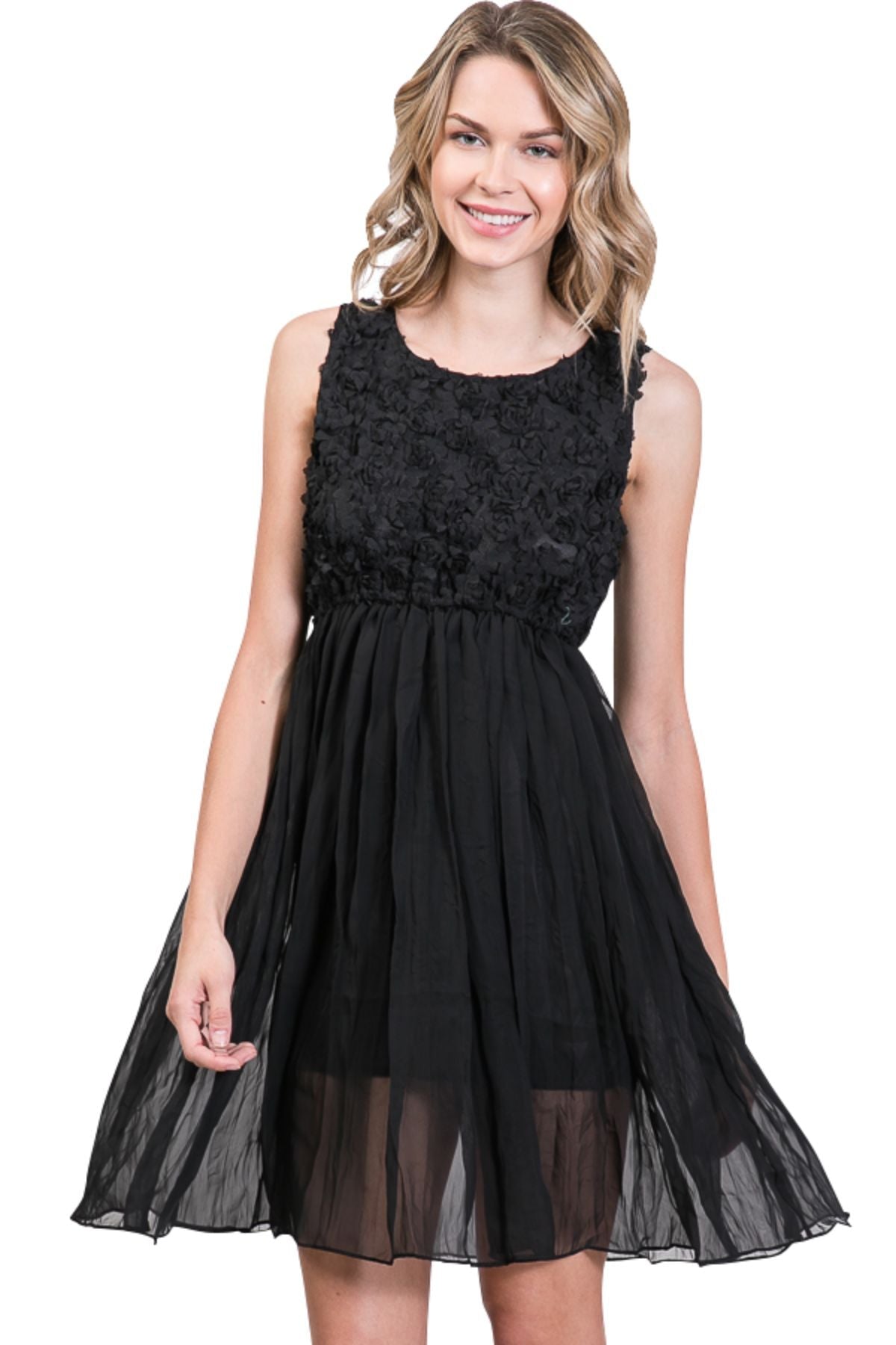 Flower embellished highwaist chiffon dress - Shop Lev