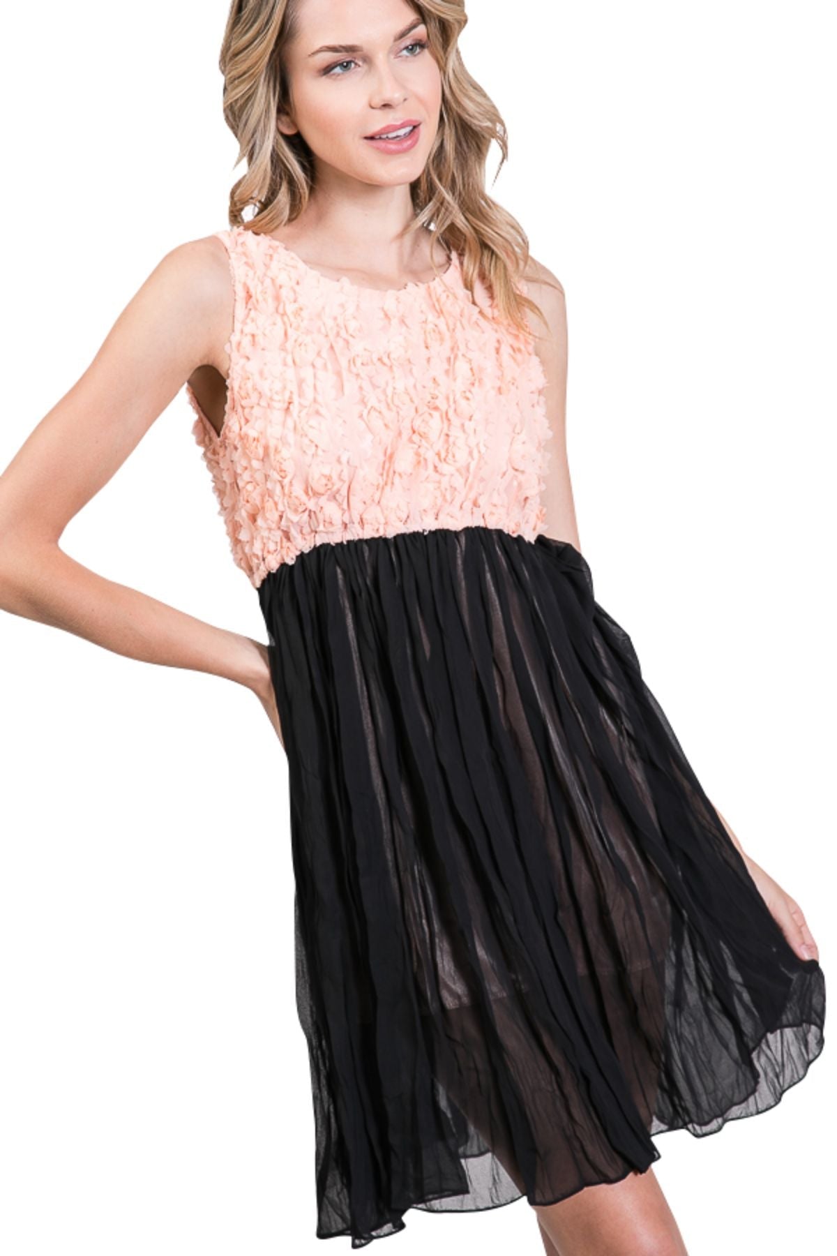 Flower embellished highwaist chiffon dress - Shop Lev