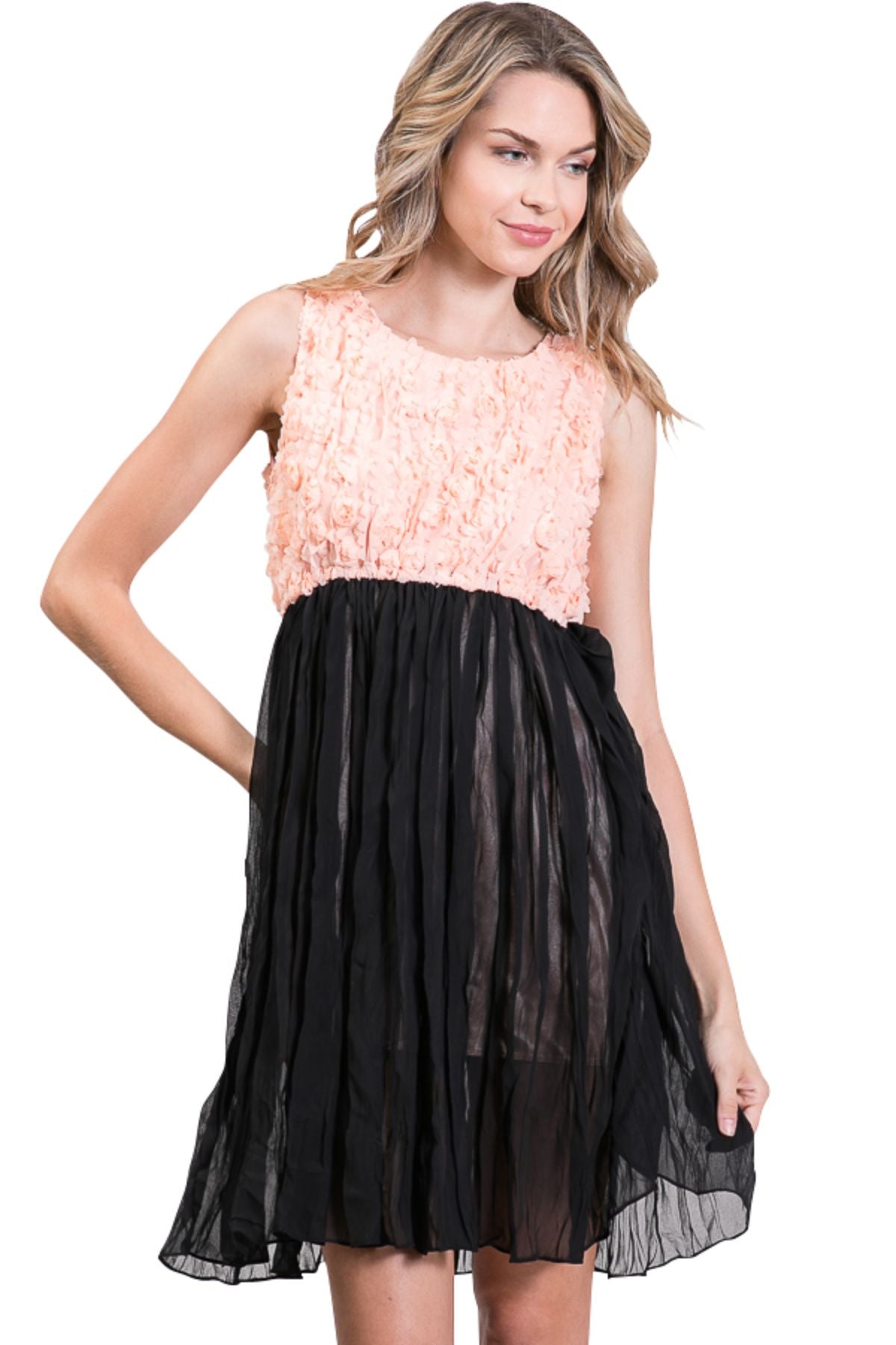 Flower embellished highwaist chiffon dress - Shop Lev