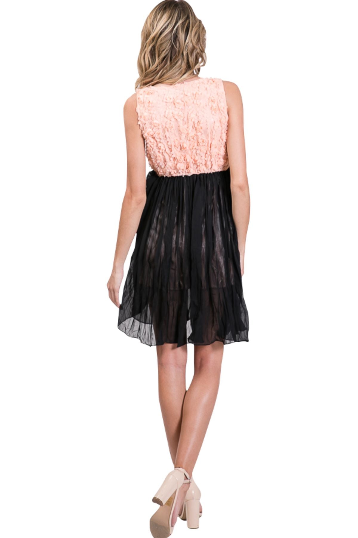 Flower embellished highwaist chiffon dress - Shop Lev