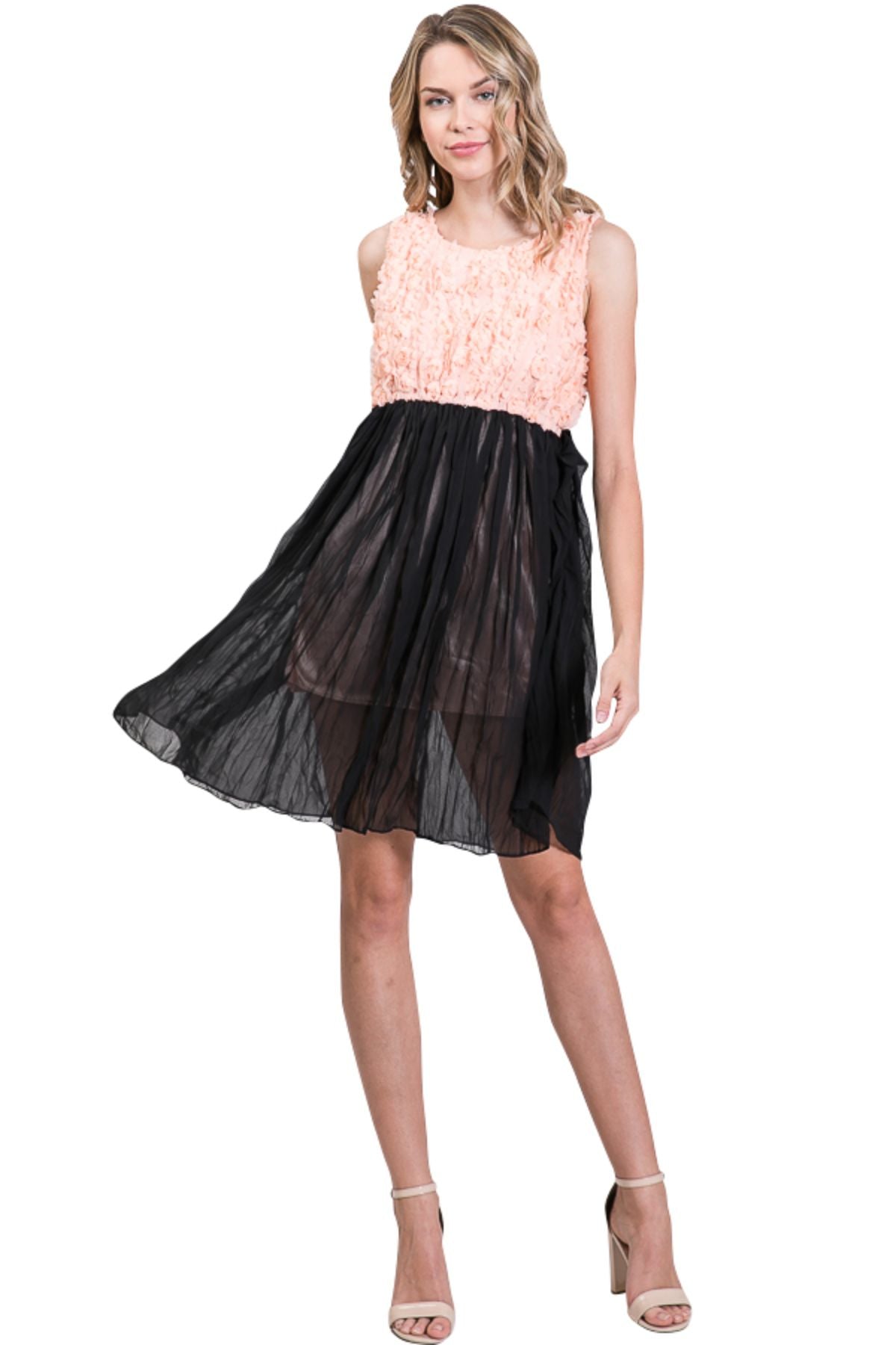 Flower embellished highwaist chiffon dress - Shop Lev