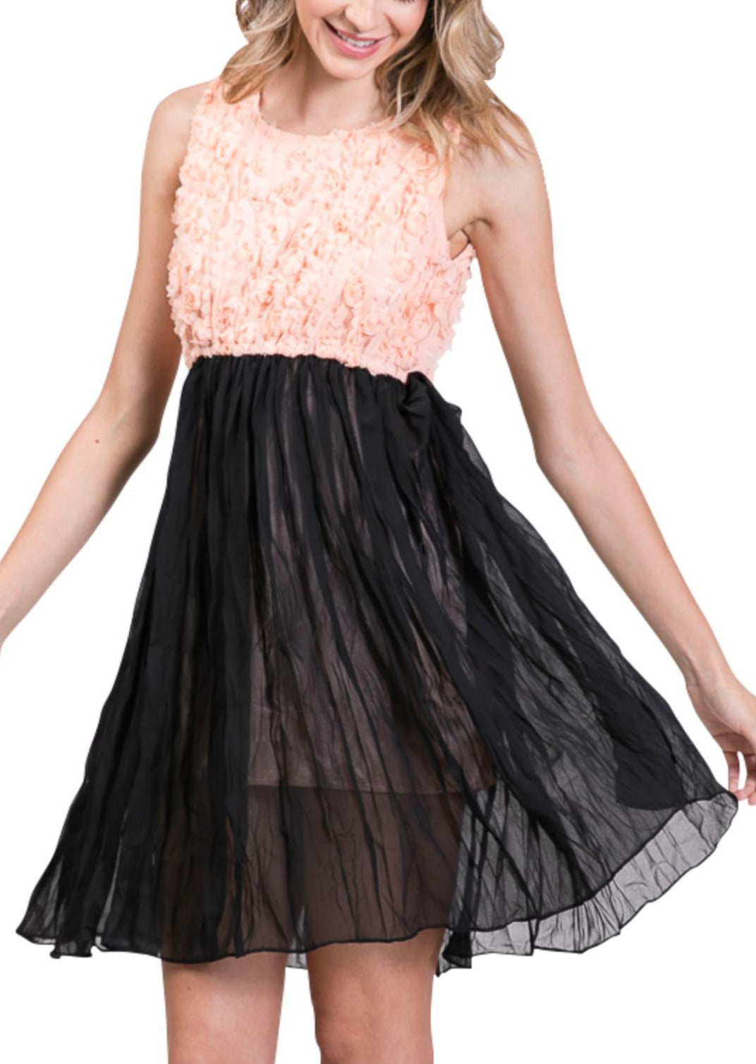 Flower embellished highwaist chiffon dress - Shop Lev