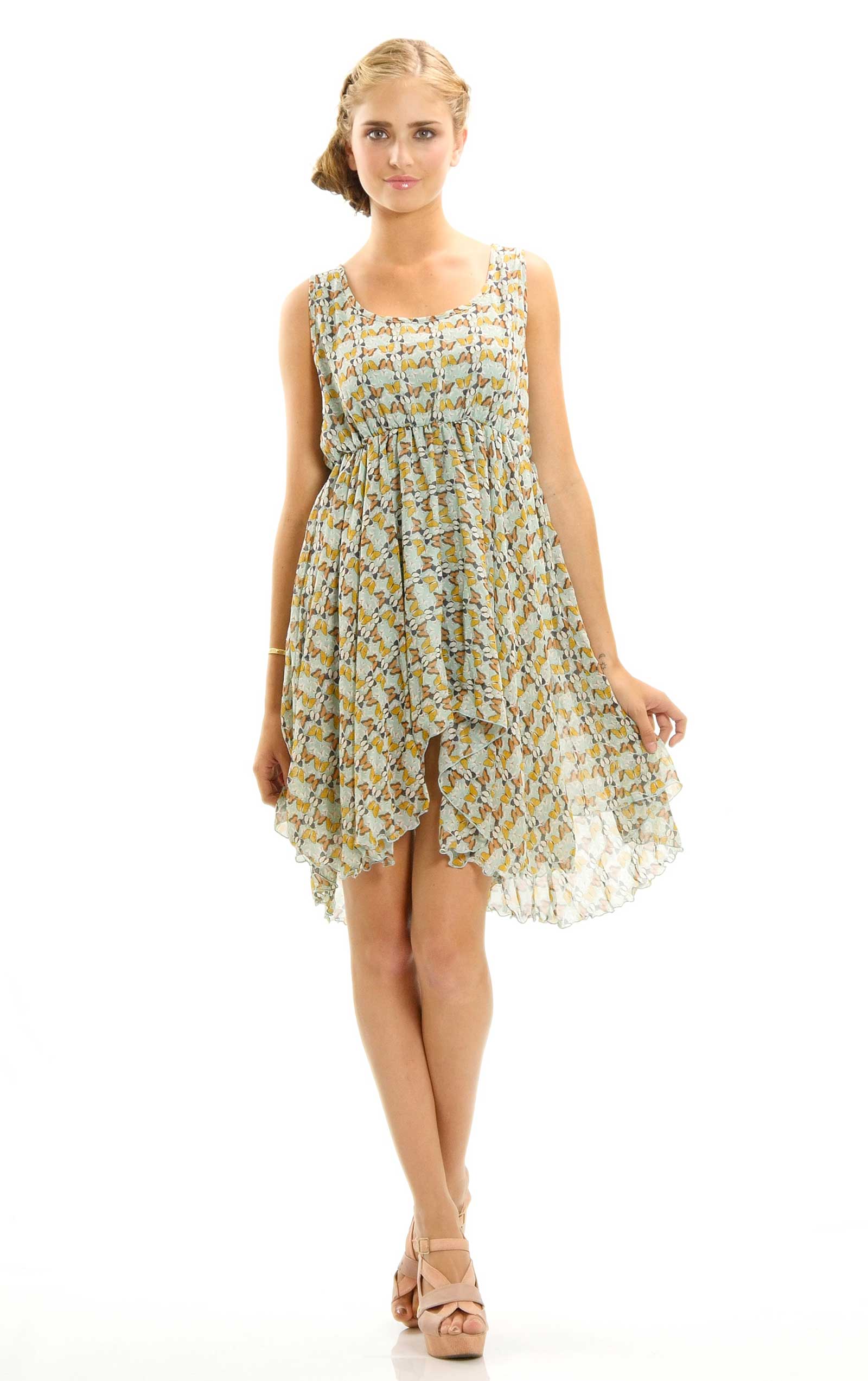 Butterfly Printed Sleeveless Dress - Shop Lev