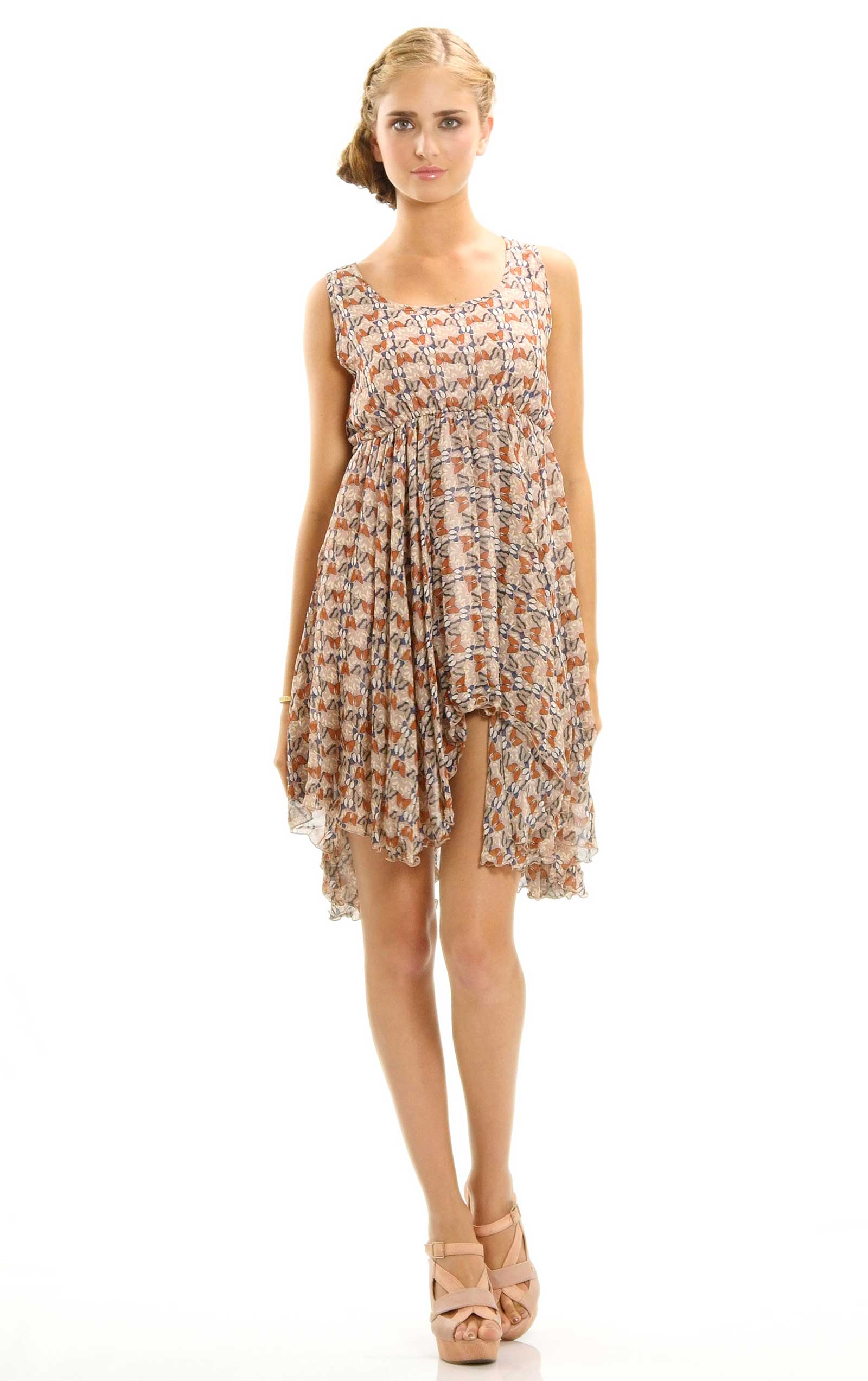 Butterfly Printed Sleeveless Dress - Shop Lev