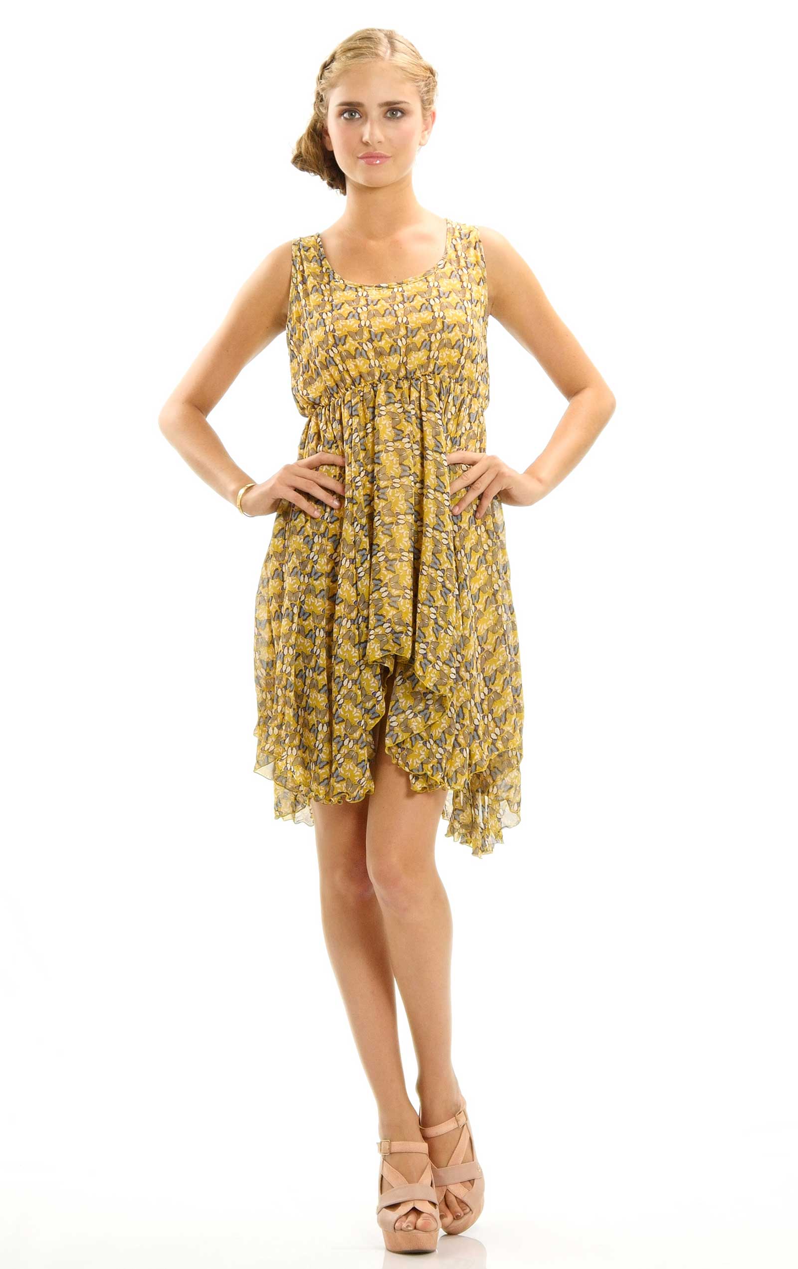 Butterfly Printed Sleeveless Dress - Shop Lev