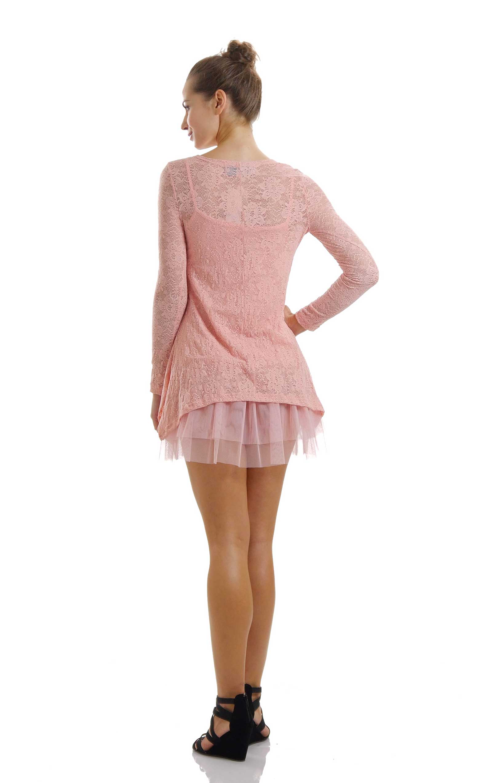 Lace Long Sleeve Tunic with Mesh Slip - Shop Lev