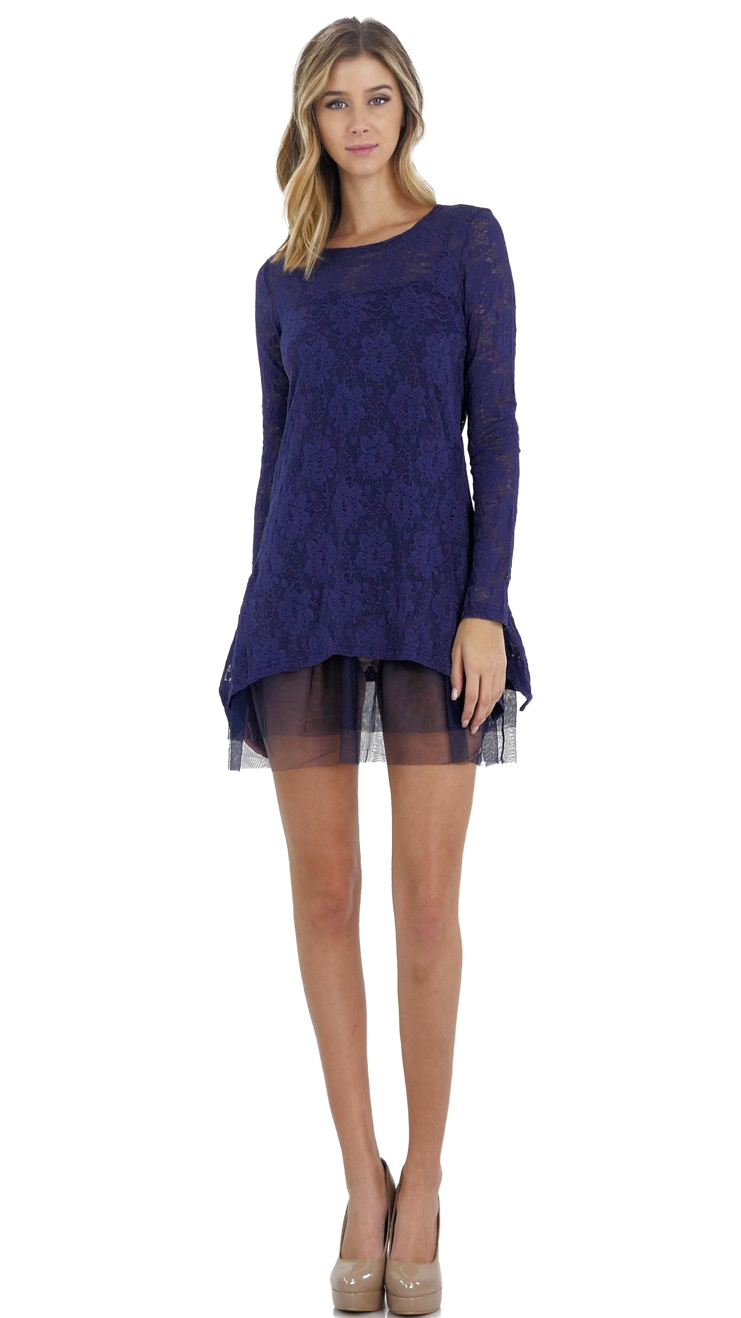 Lace Long Sleeve Tunic with Mesh Slip - Shop Lev