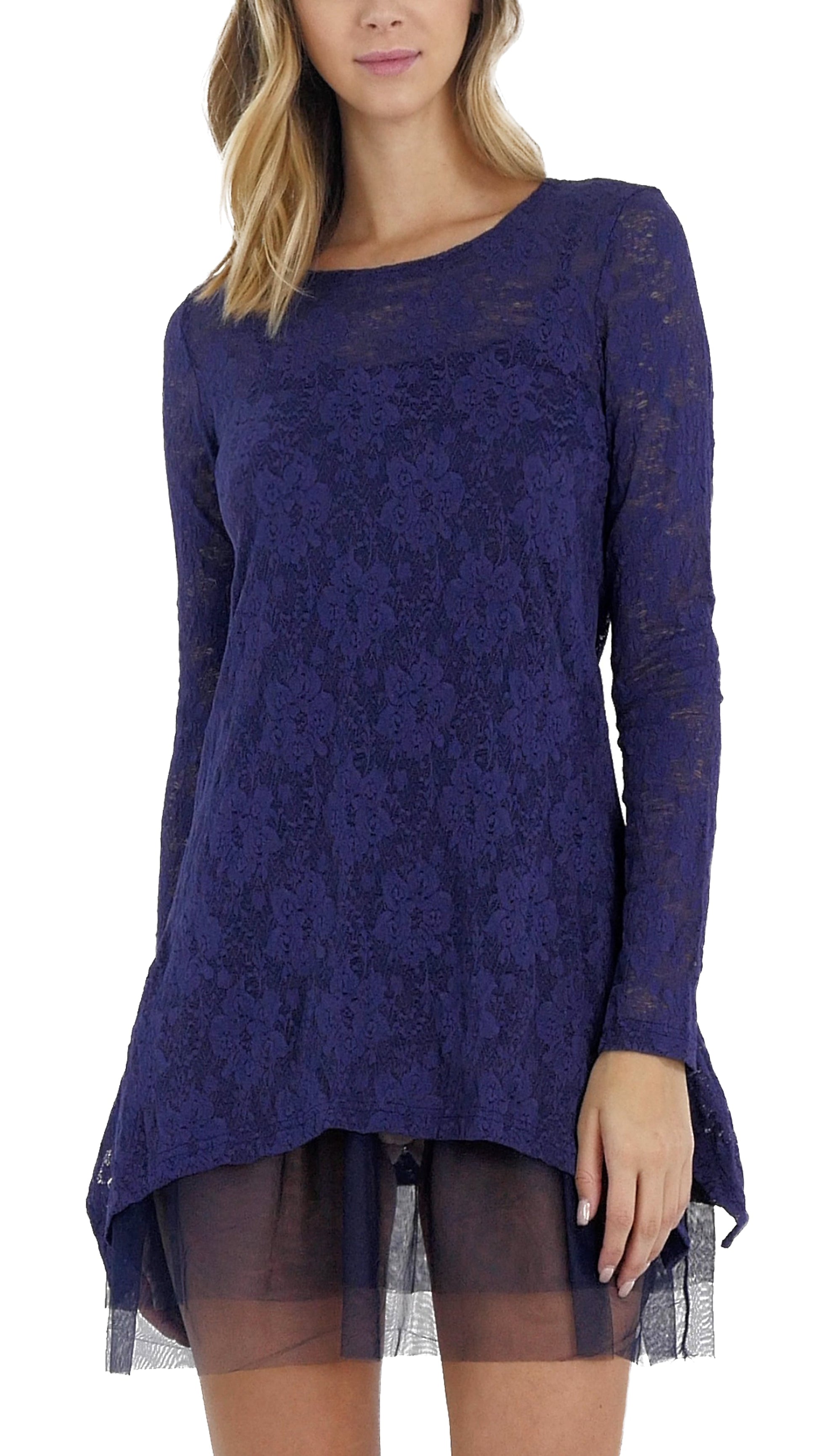 Lace Long Sleeve Tunic with Mesh Slip - Shop Lev