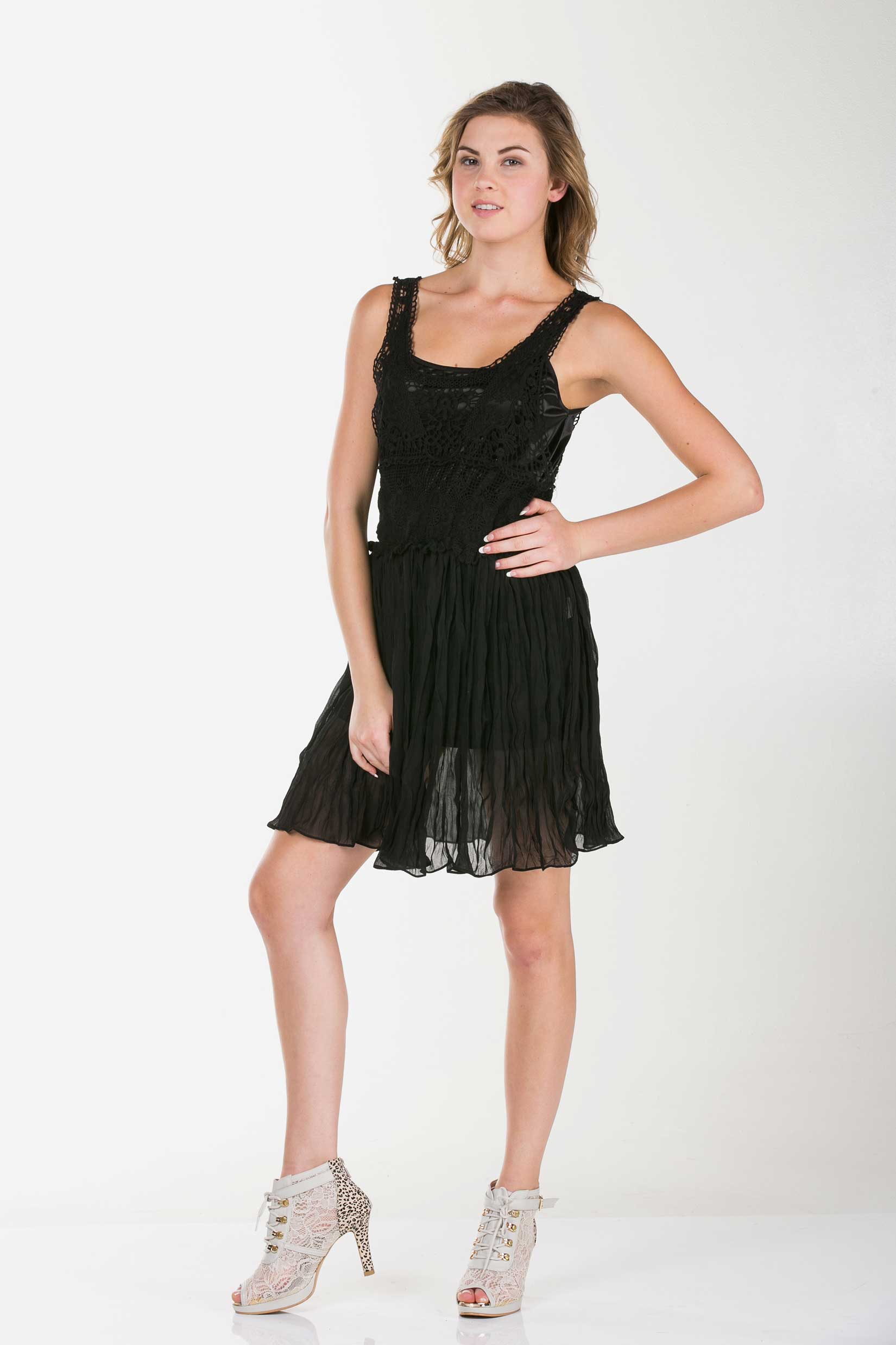 Women's See-through Cotton Lace Top with Midi Skirt Dress - Shop Lev