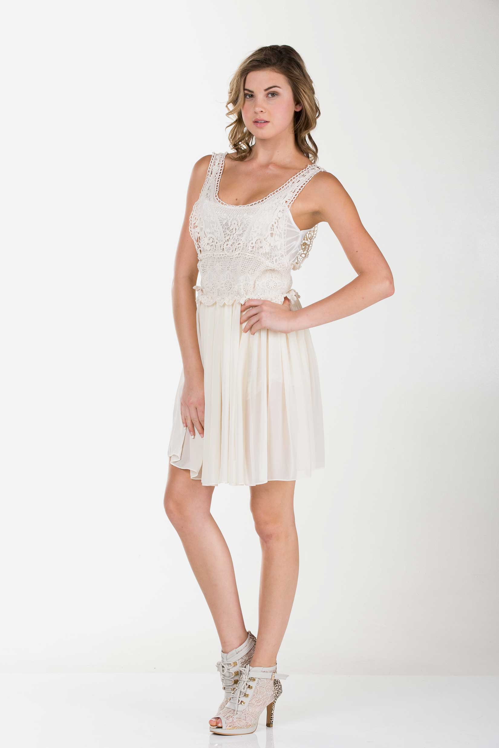 Women's See-through Cotton Lace Top with Midi Skirt Dress - Shop Lev