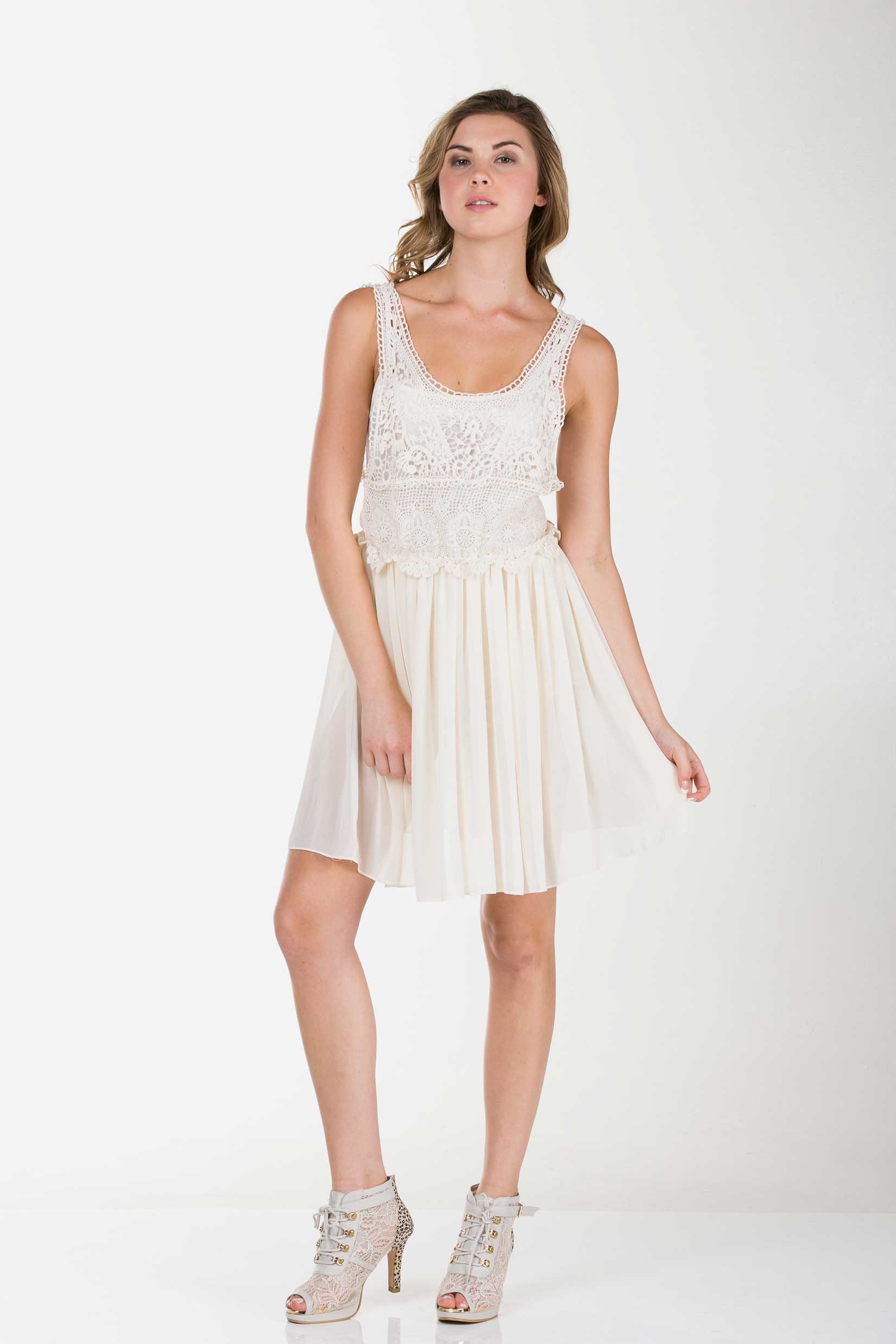 Women's See-through Cotton Lace Top with Midi Skirt Dress - Shop Lev