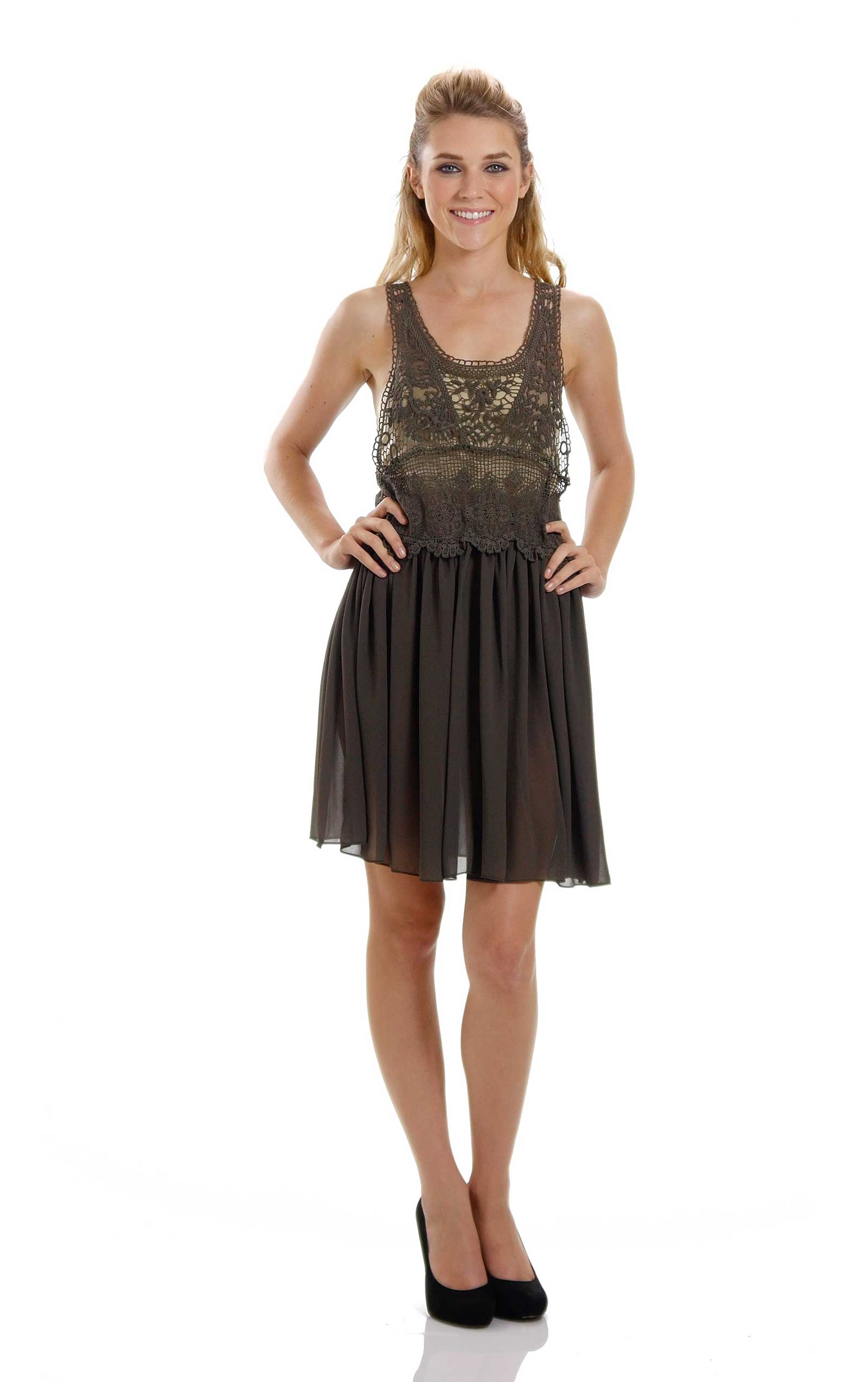 Women's See-through Cotton Lace Top with Midi Skirt Dress - Shop Lev