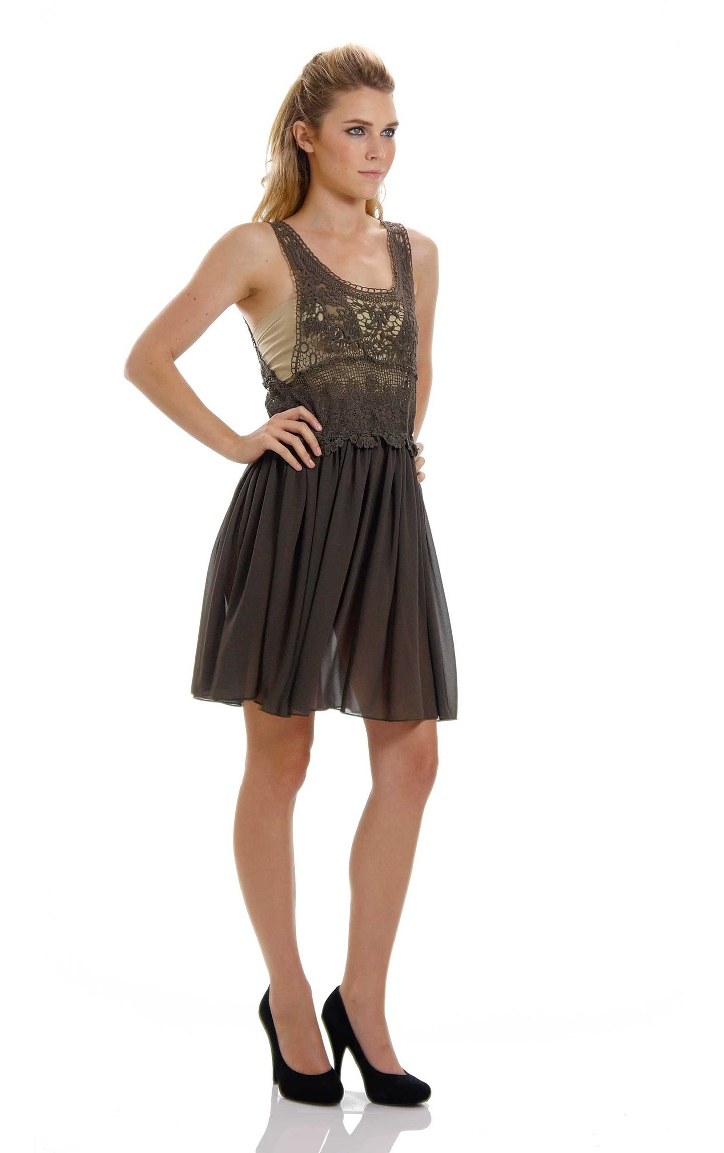 Women's See-through Cotton Lace Top with Midi Skirt Dress - Shop Lev