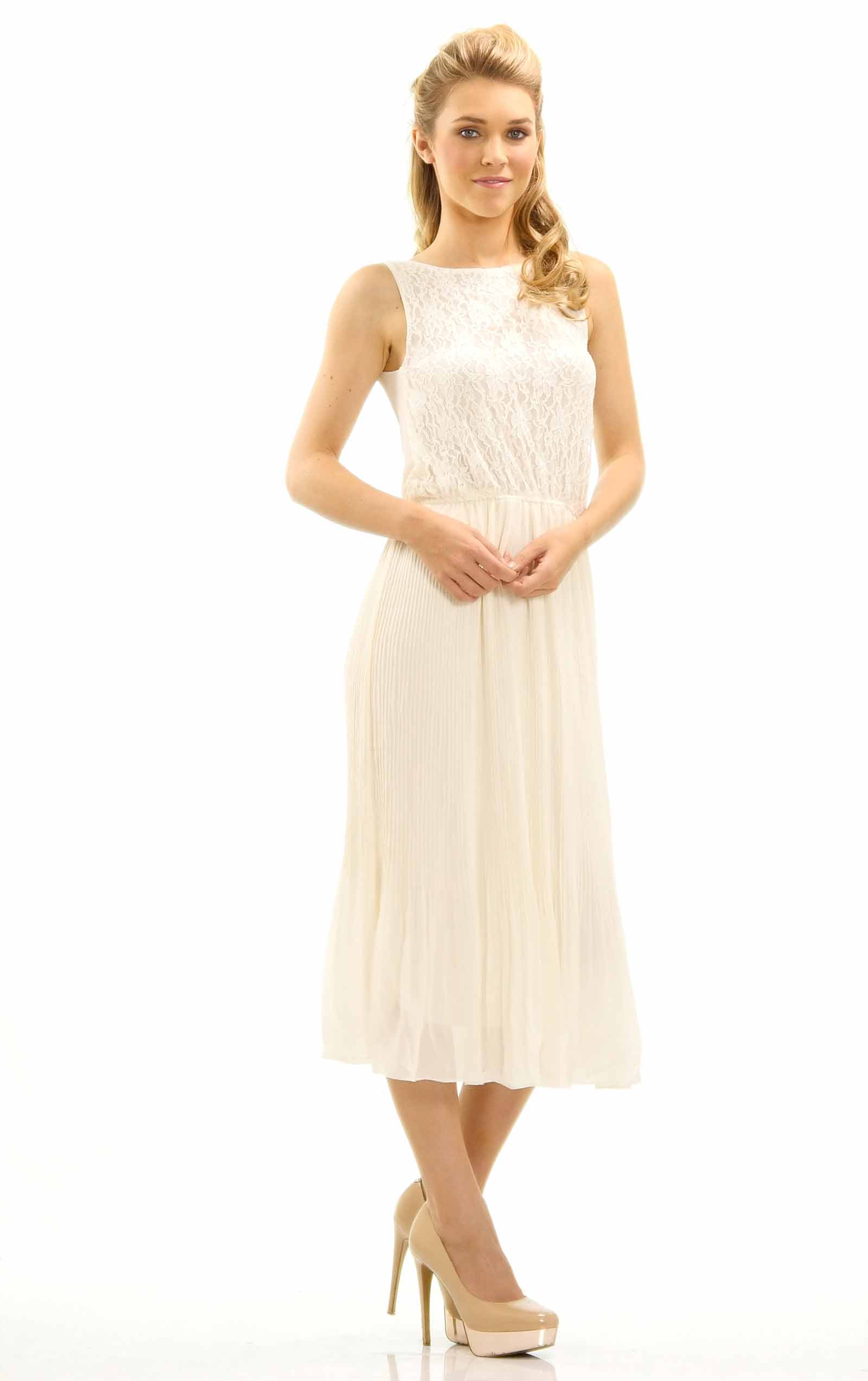 Women's Lace Top with Pleated Skirt Midi Dress - Shop Lev