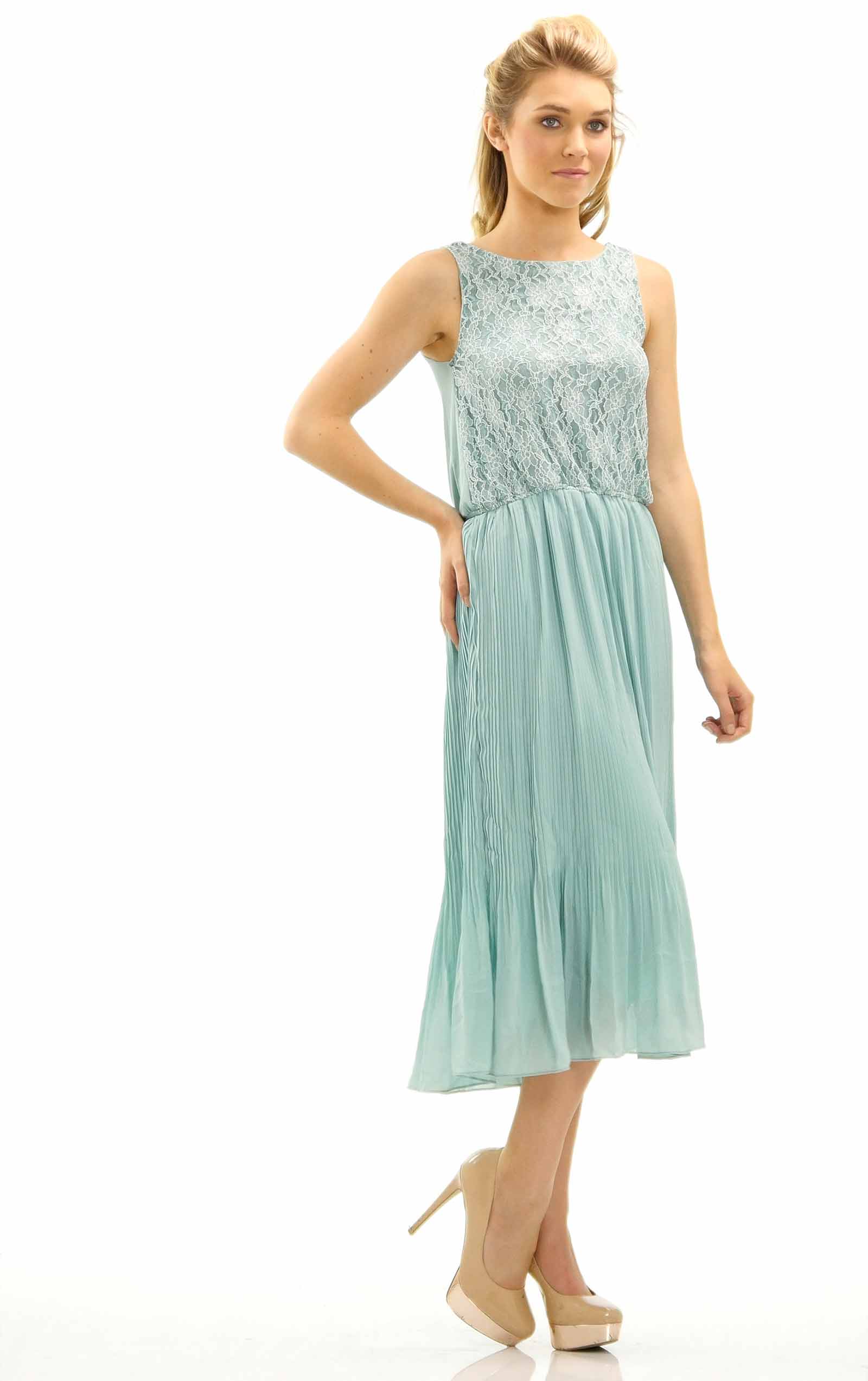 Women's Lace Top with Pleated Skirt Midi Dress - Shop Lev