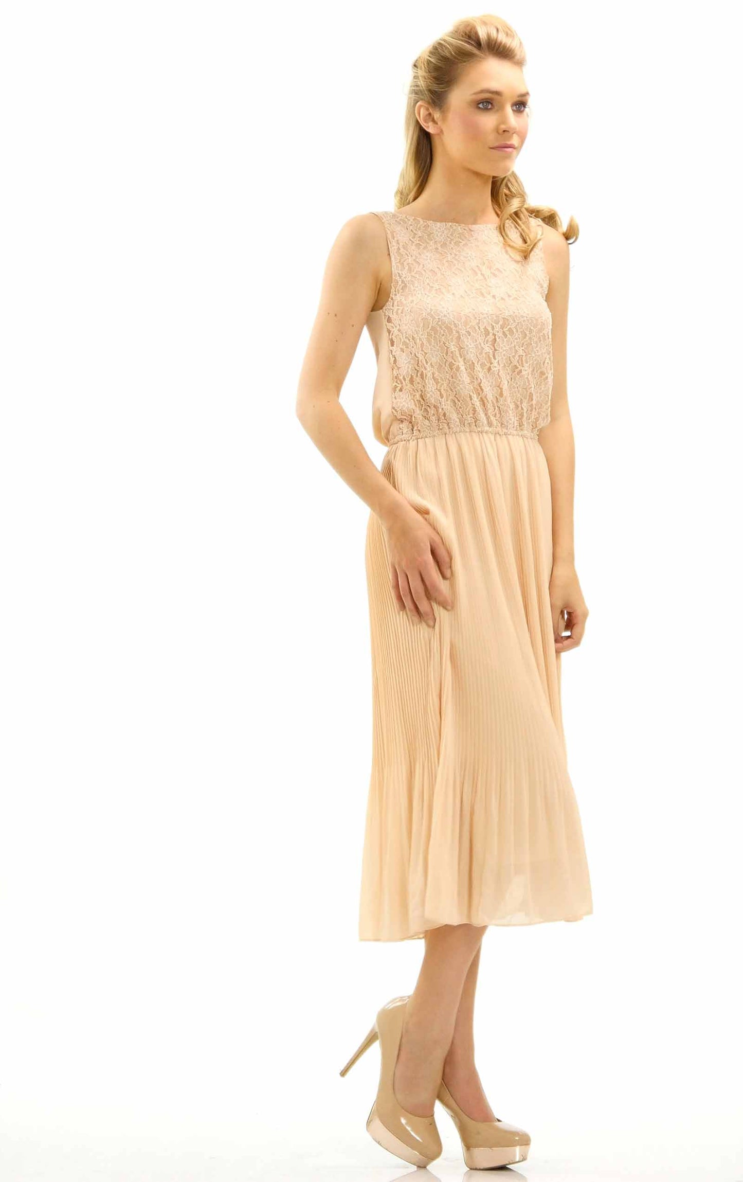 Women's Lace Top with Pleated Skirt Midi Dress - Shop Lev