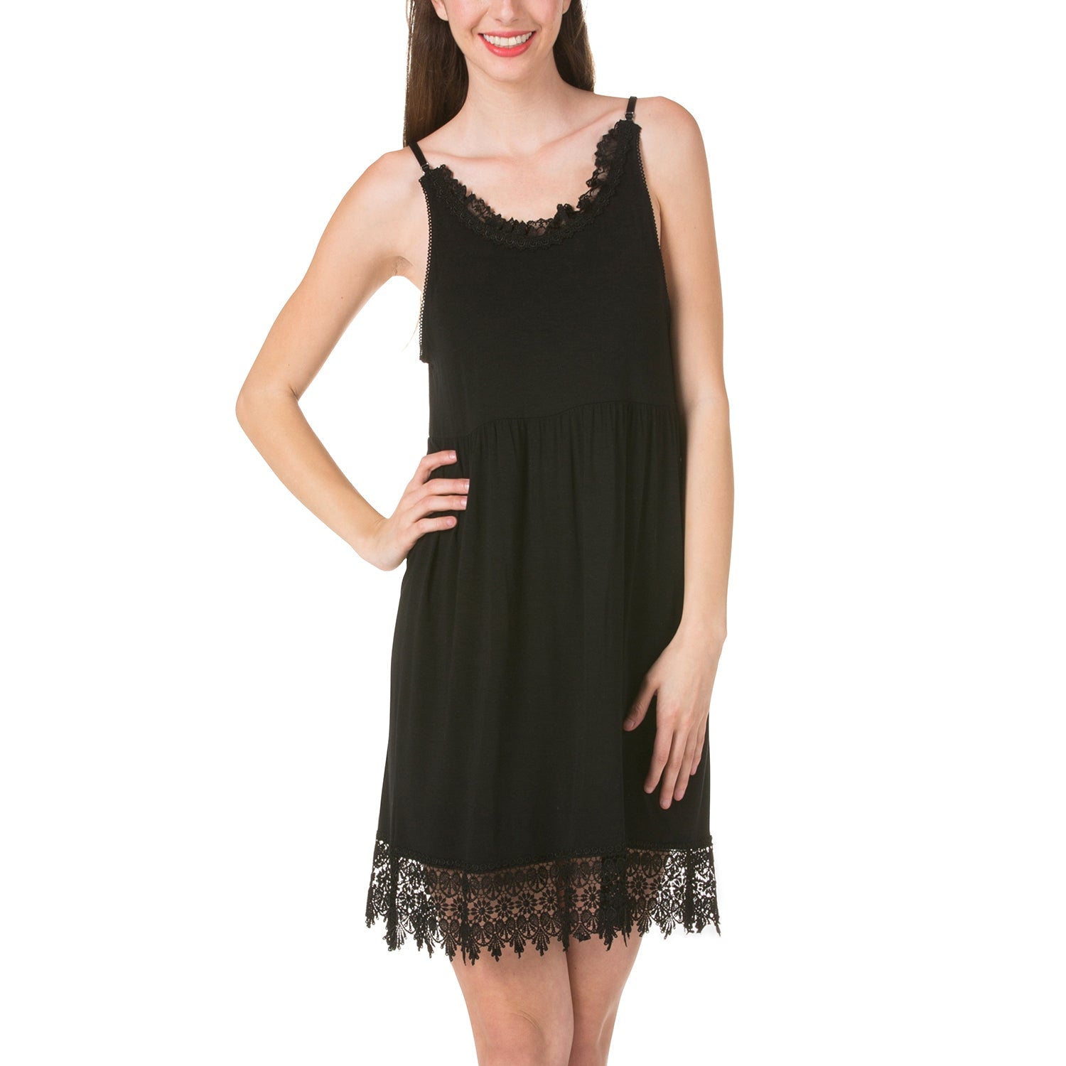 Modal Flare Lace Trim Slip Dress with Adjustable Straps - Shop Lev