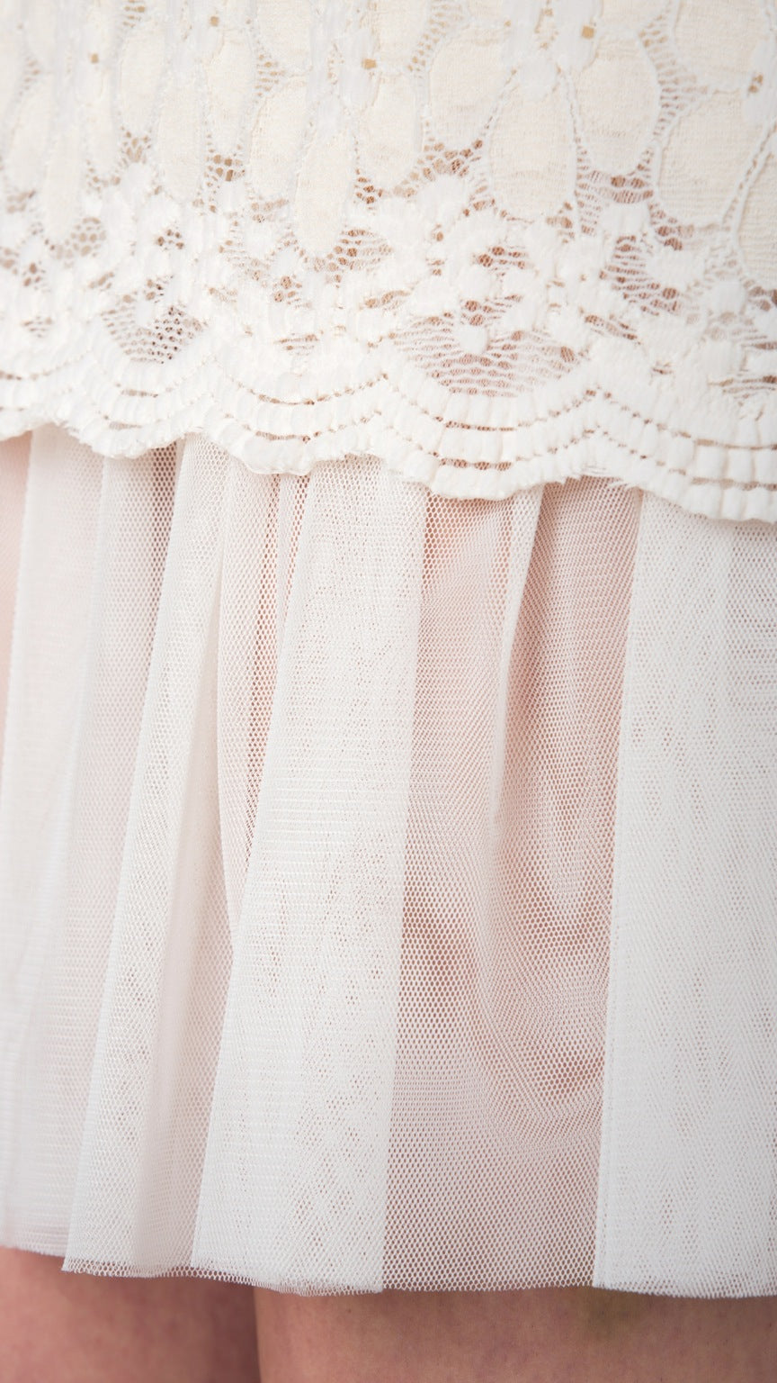 Lace Lined Sleeveless Mini Tunic Dress with Mesh Bottom - Shop Lev