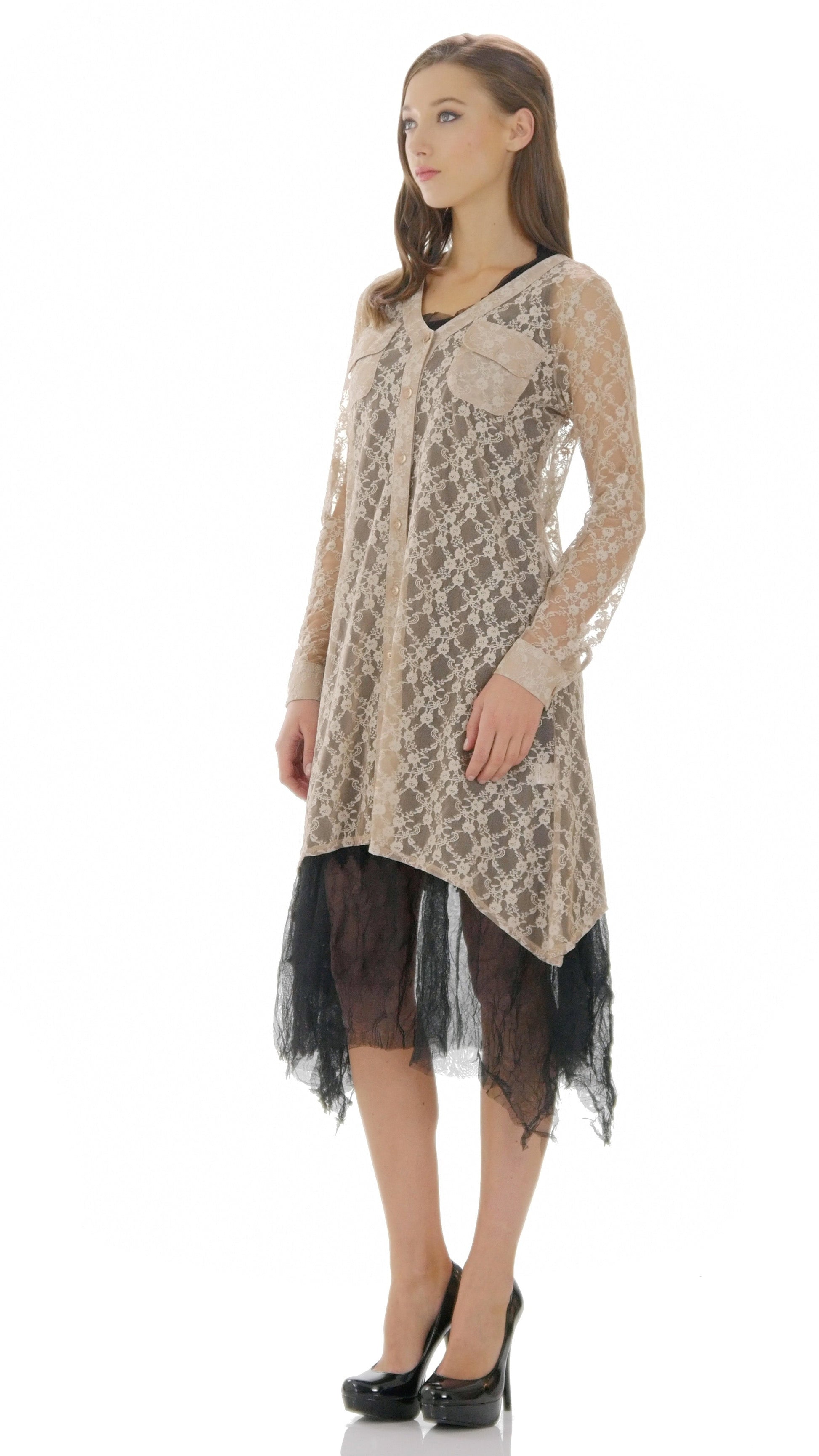Lace A line see-through shirt Tunic - Shop Lev