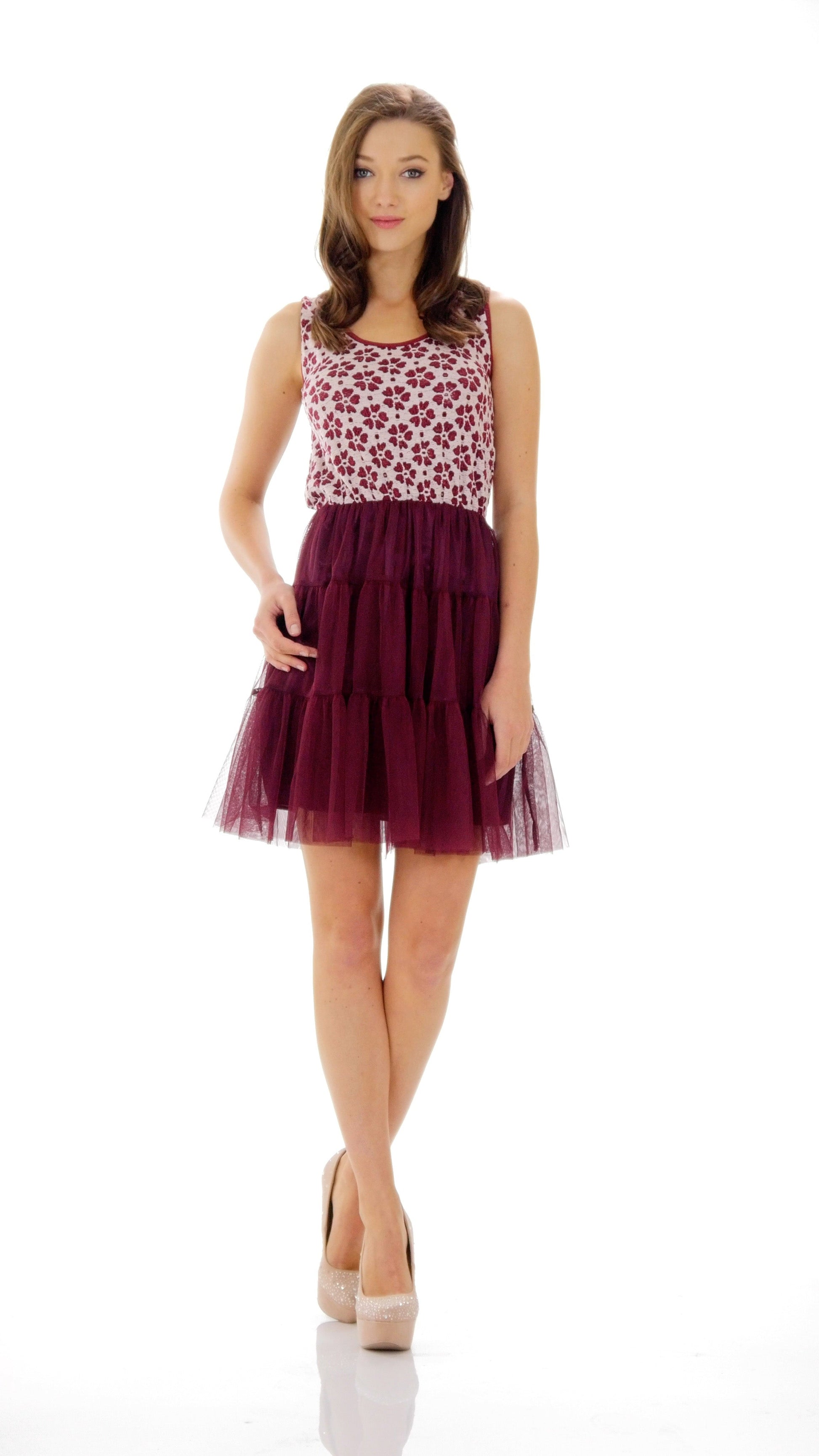 Flower Short Slip Dress with Mesh Bottom - Shop Lev
