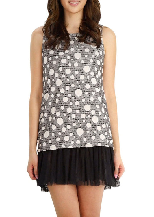 Polka Dot Sleeveless Tunic Dress with Mesh Finish - Shop Lev