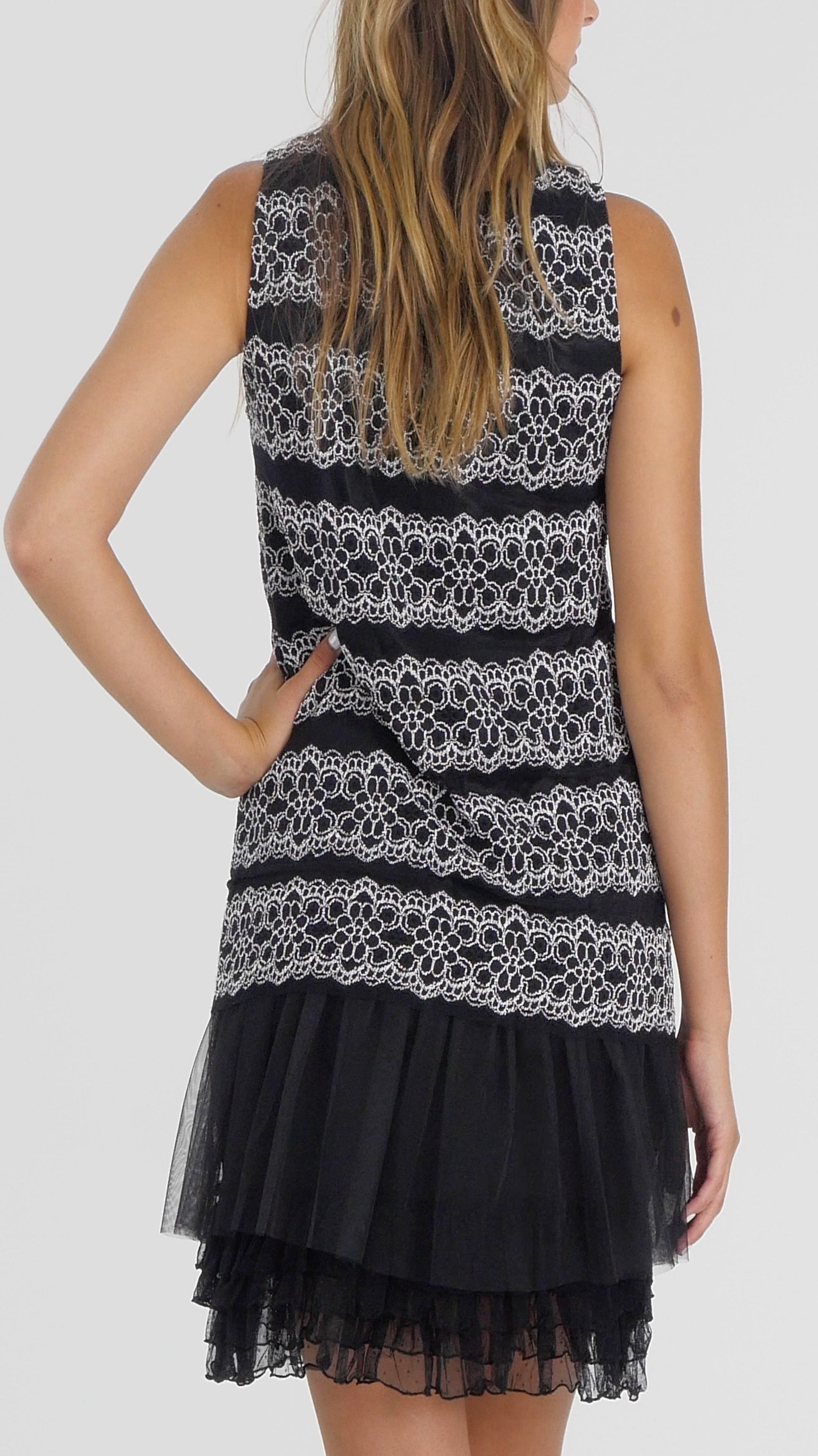 Stripe Lace Dress with Mesh Bottom - Shop Lev
