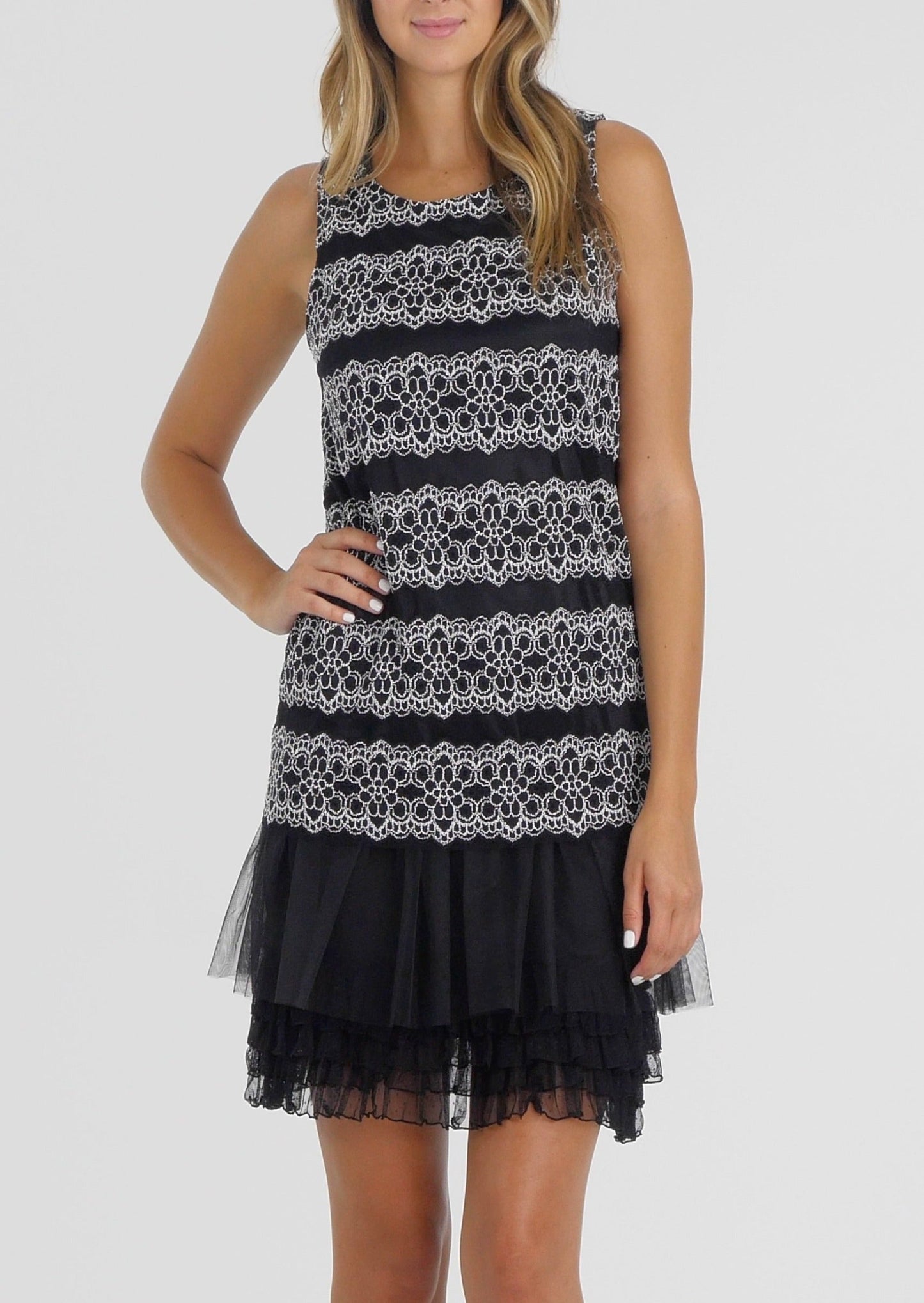 Stripe Lace Dress with Mesh Bottom - Shop Lev
