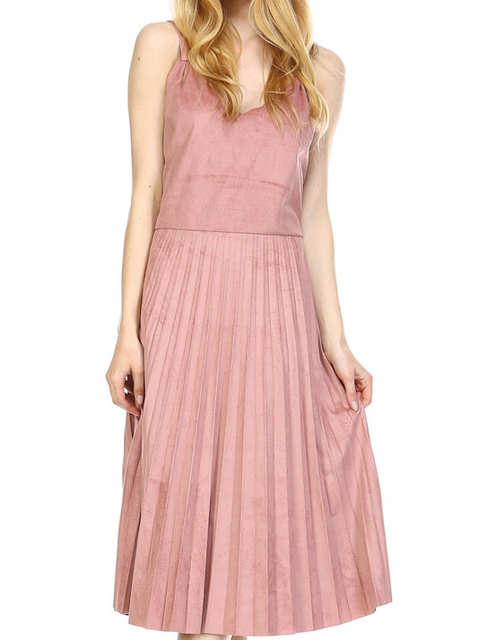 V Neck Swede Pleated Dress - Shop Lev