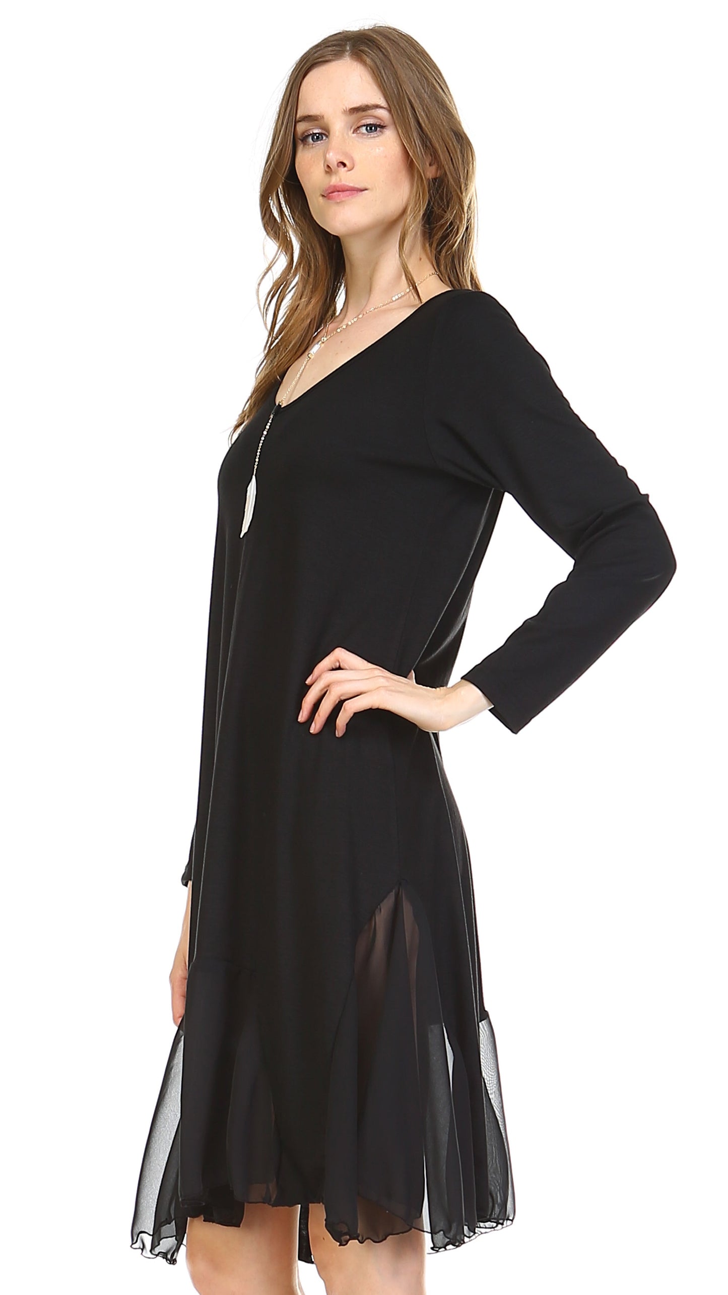 Bottom Scooped Long Sleeve Tunic Dress - Shop Lev