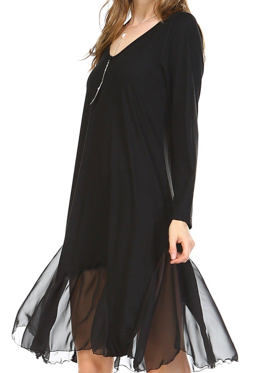 Bottom Scooped Long Sleeve Tunic Dress - Shop Lev