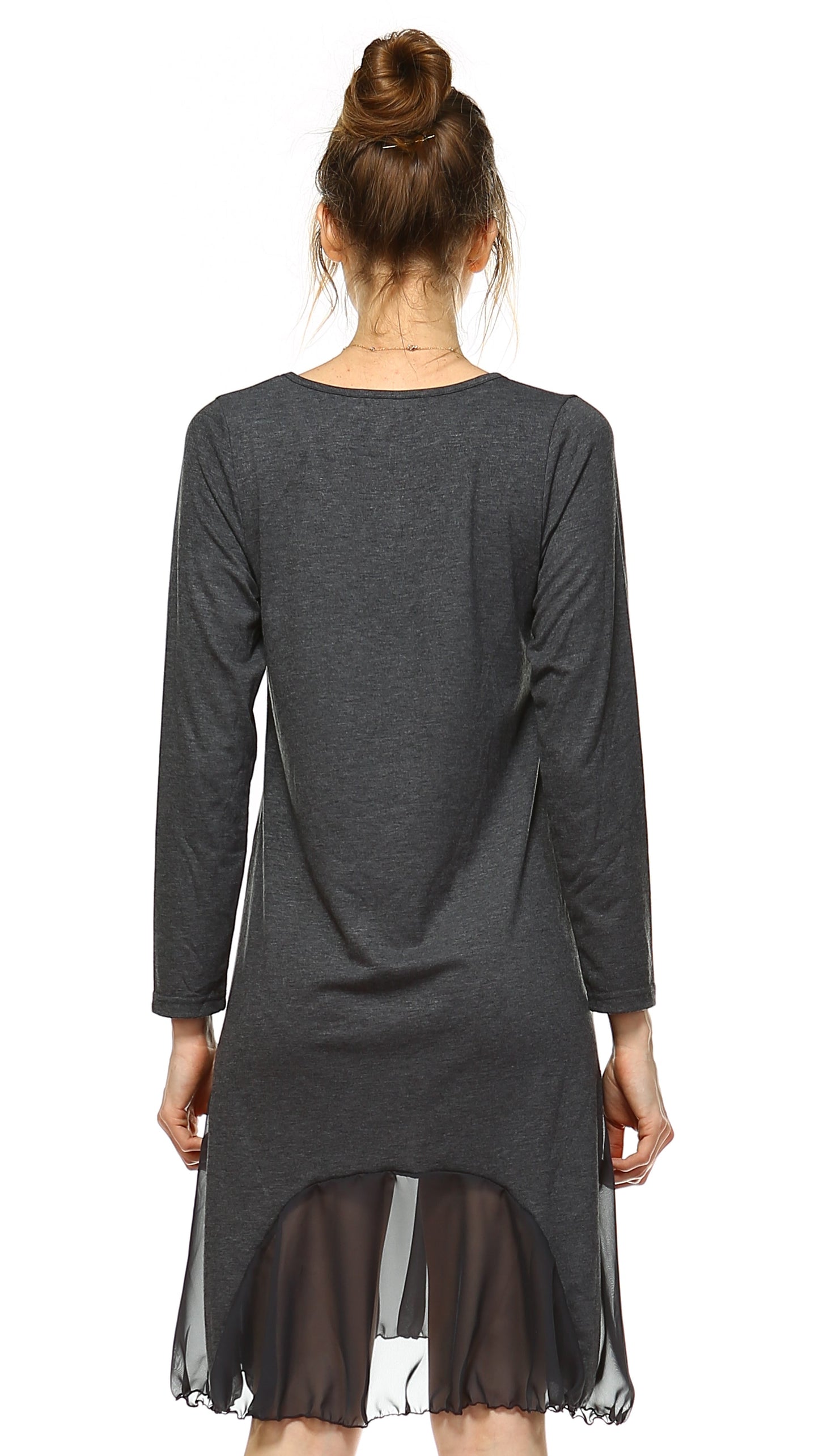 Bottom Scooped Long Sleeve Tunic Dress - Shop Lev