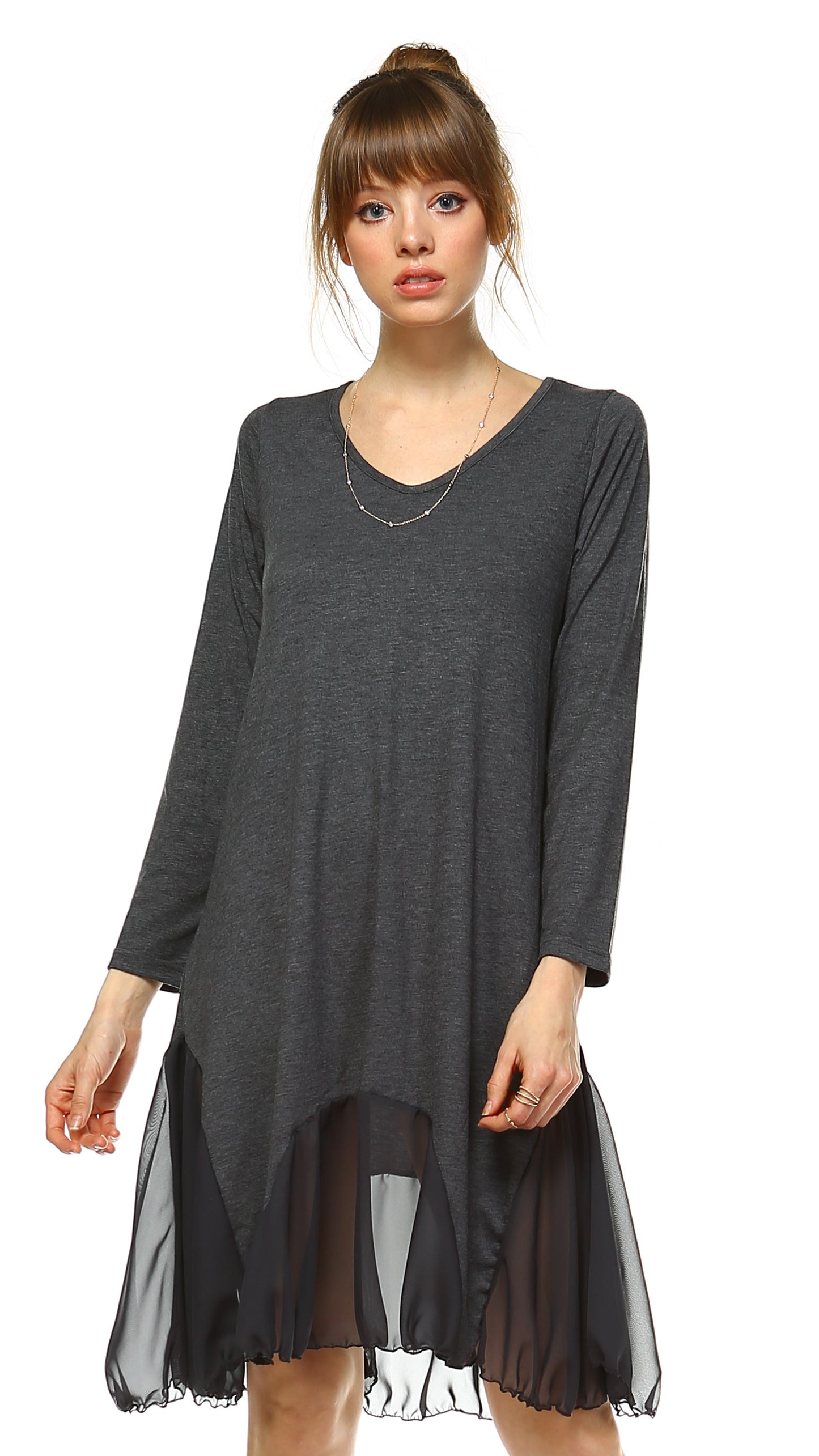 Bottom Scooped Long Sleeve Tunic Dress - Shop Lev