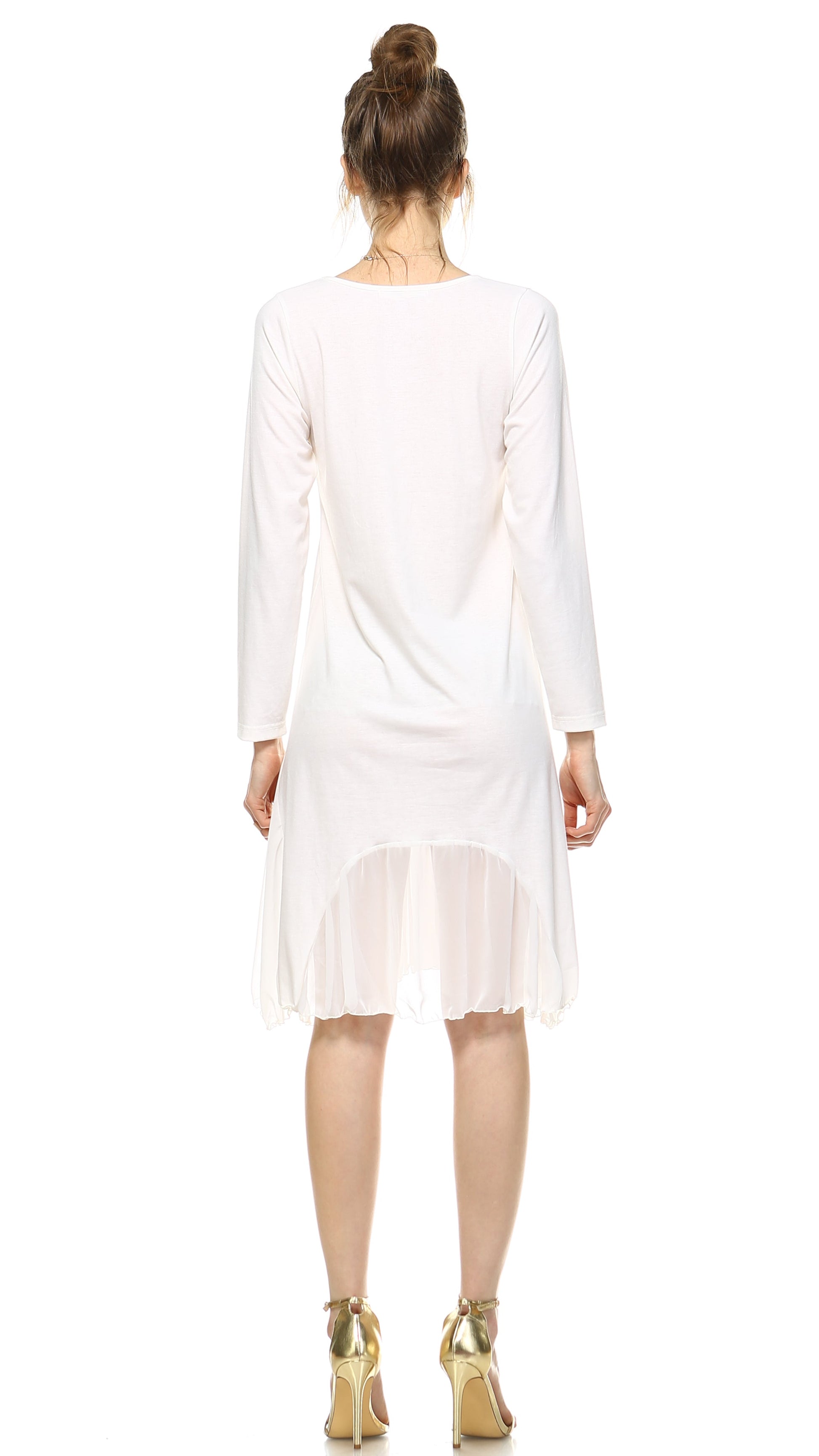 Bottom Scooped Long Sleeve Tunic Dress - Shop Lev