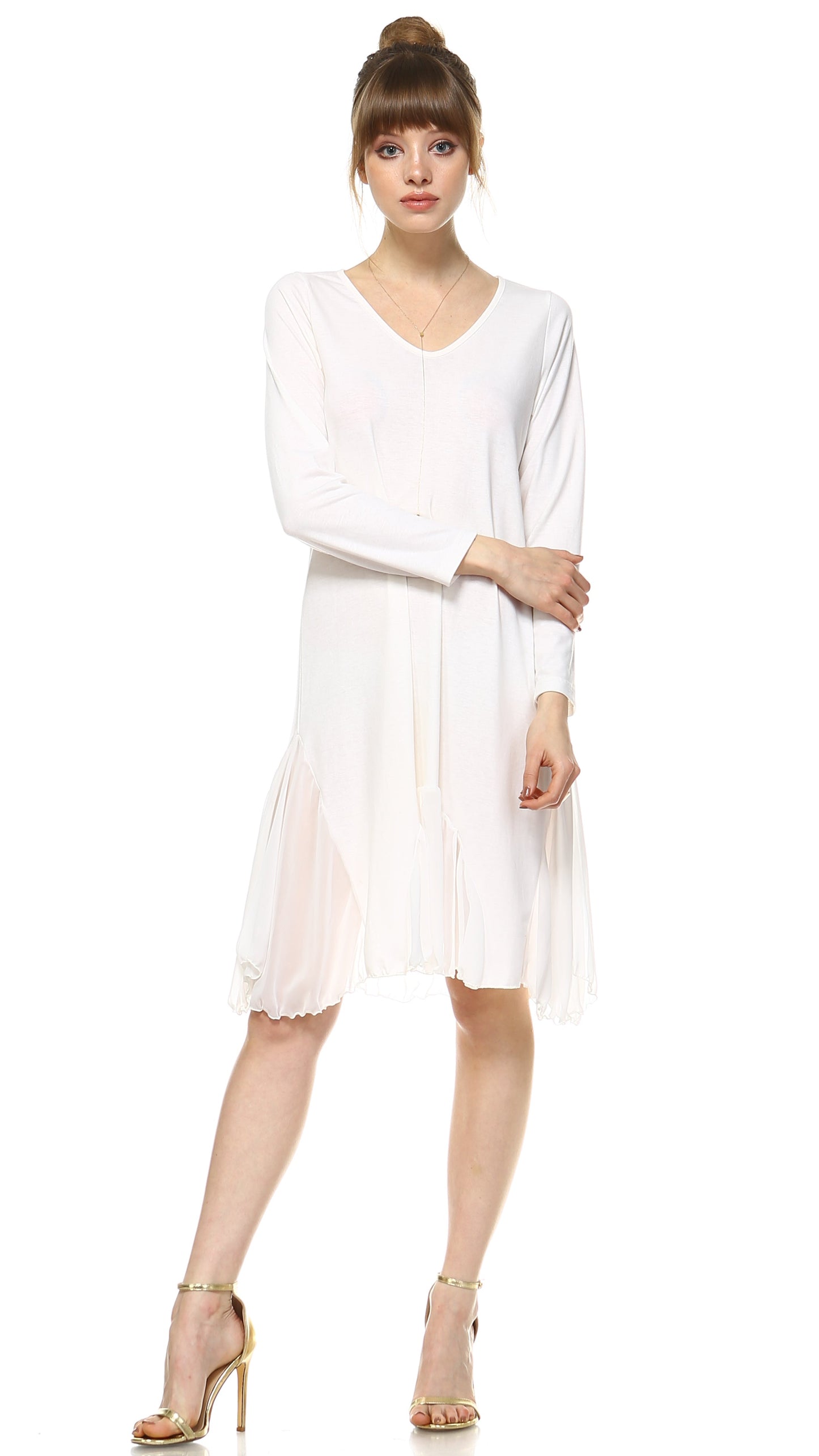 Bottom Scooped Long Sleeve Tunic Dress - Shop Lev