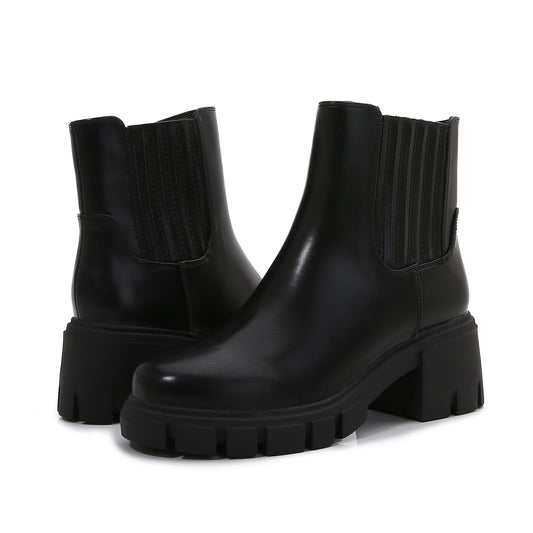 Women PU Leather Chunky Platform Chelsea Boots Zip Up Ankle Booties