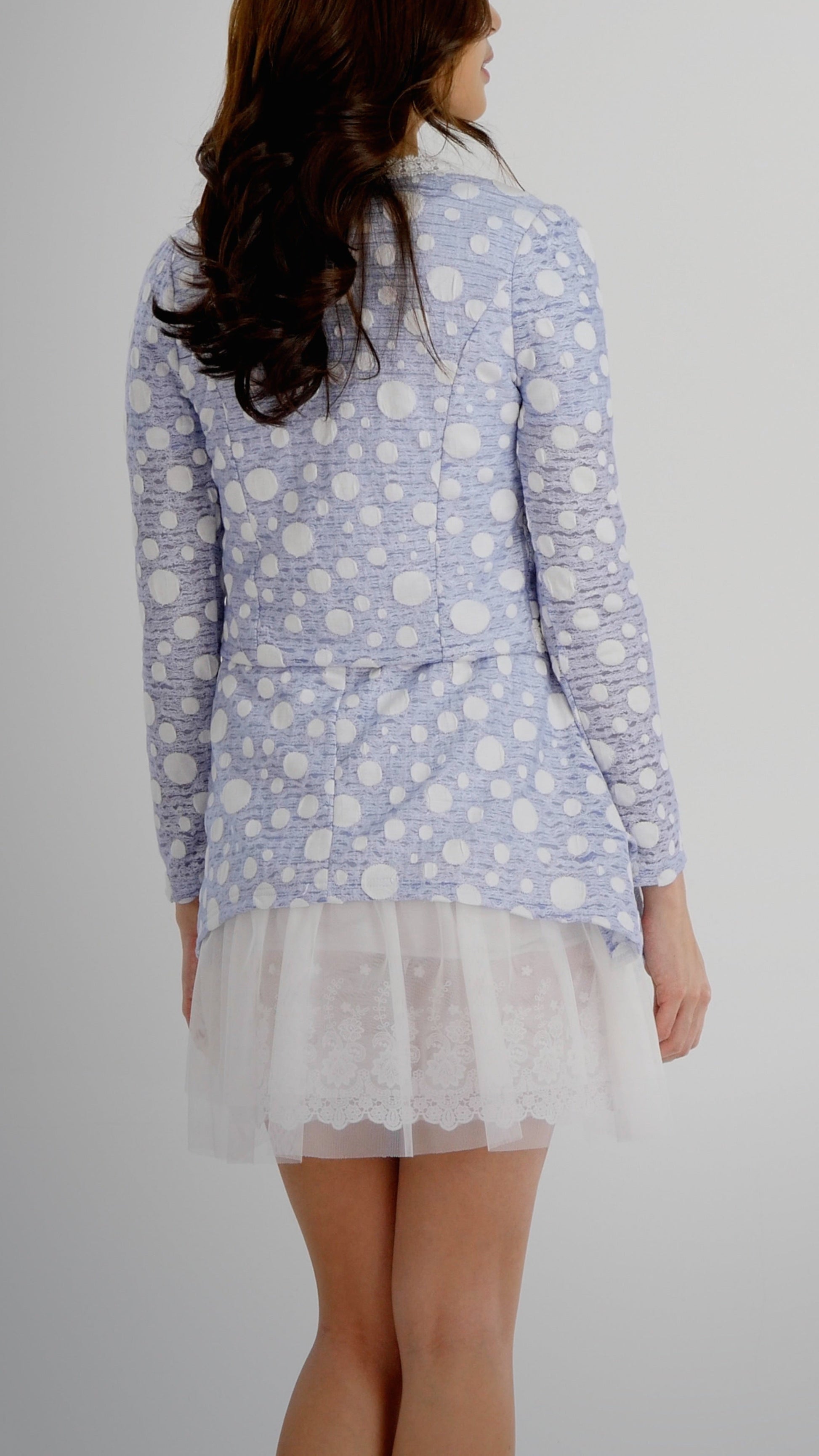 Destroyed Polka Dot Short Jacket with Lace Trim - Shop Lev