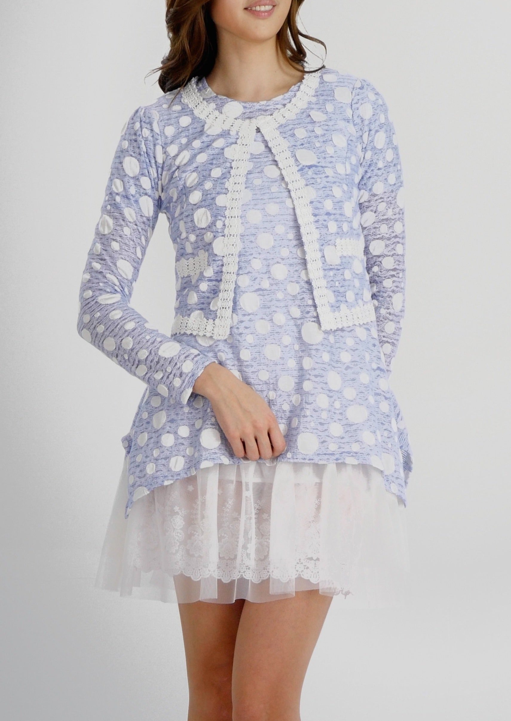 Destroyed Polka Dot Short Jacket with Lace Trim - Shop Lev