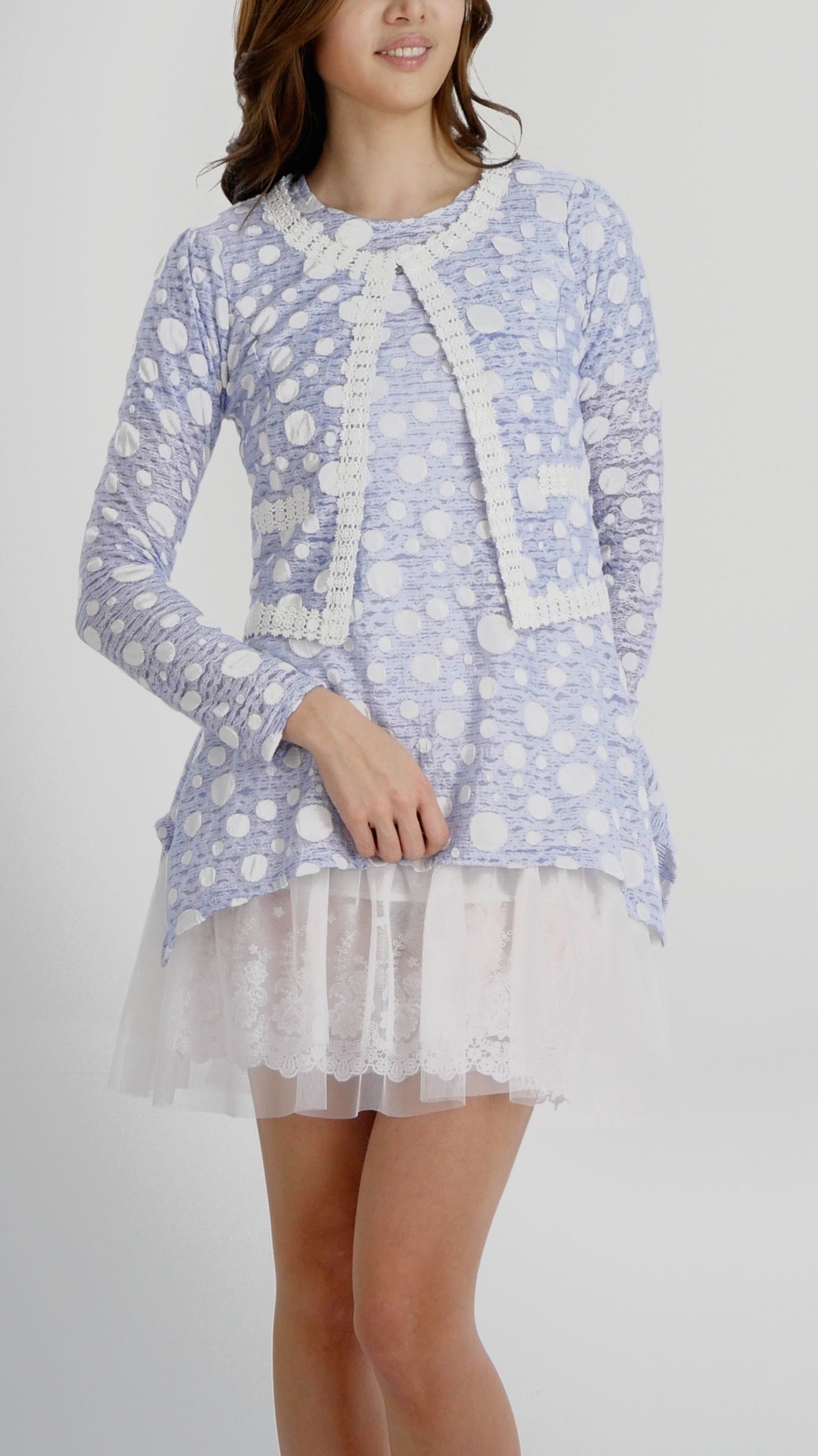 Destroyed Polka Dot Short Jacket with Lace Trim - Shop Lev
