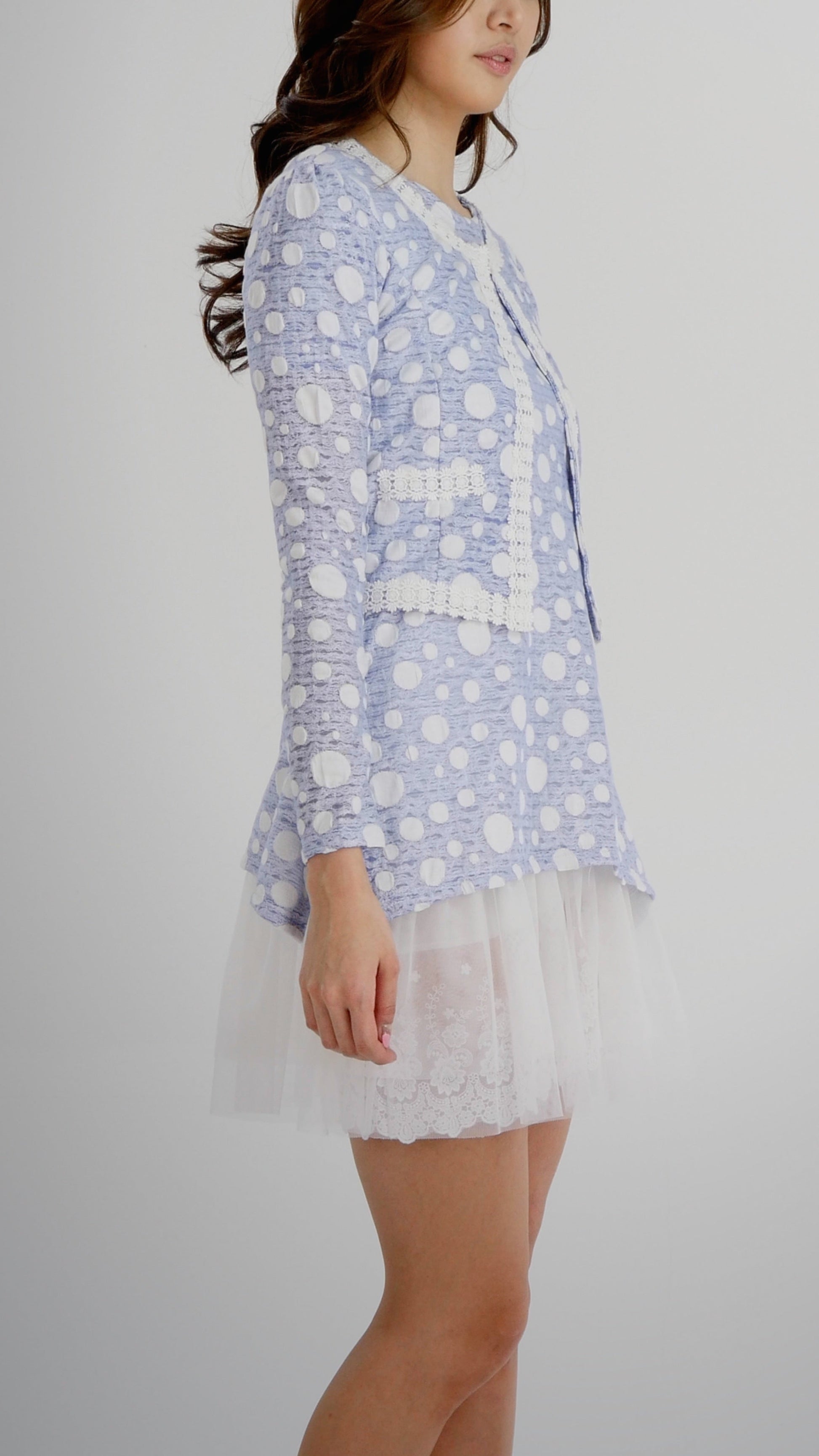 Destroyed Polka Dot Short Jacket with Lace Trim - Shop Lev