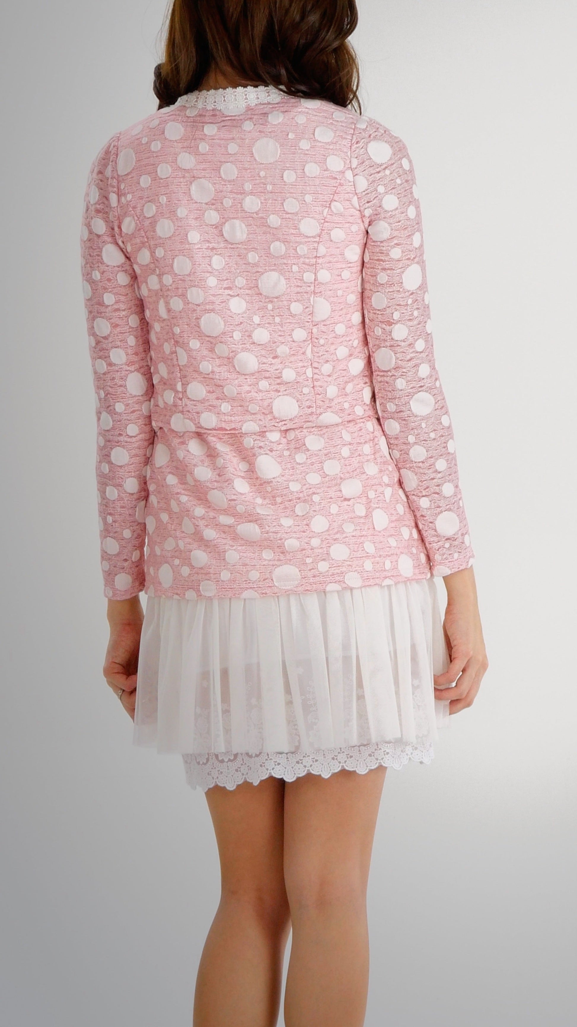 Destroyed Polka Dot Short Jacket with Lace Trim - Shop Lev