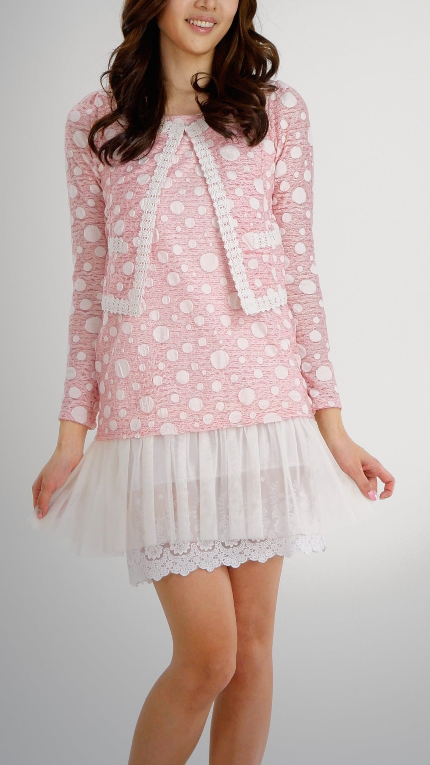 Destroyed Polka Dot Short Jacket with Lace Trim - Shop Lev