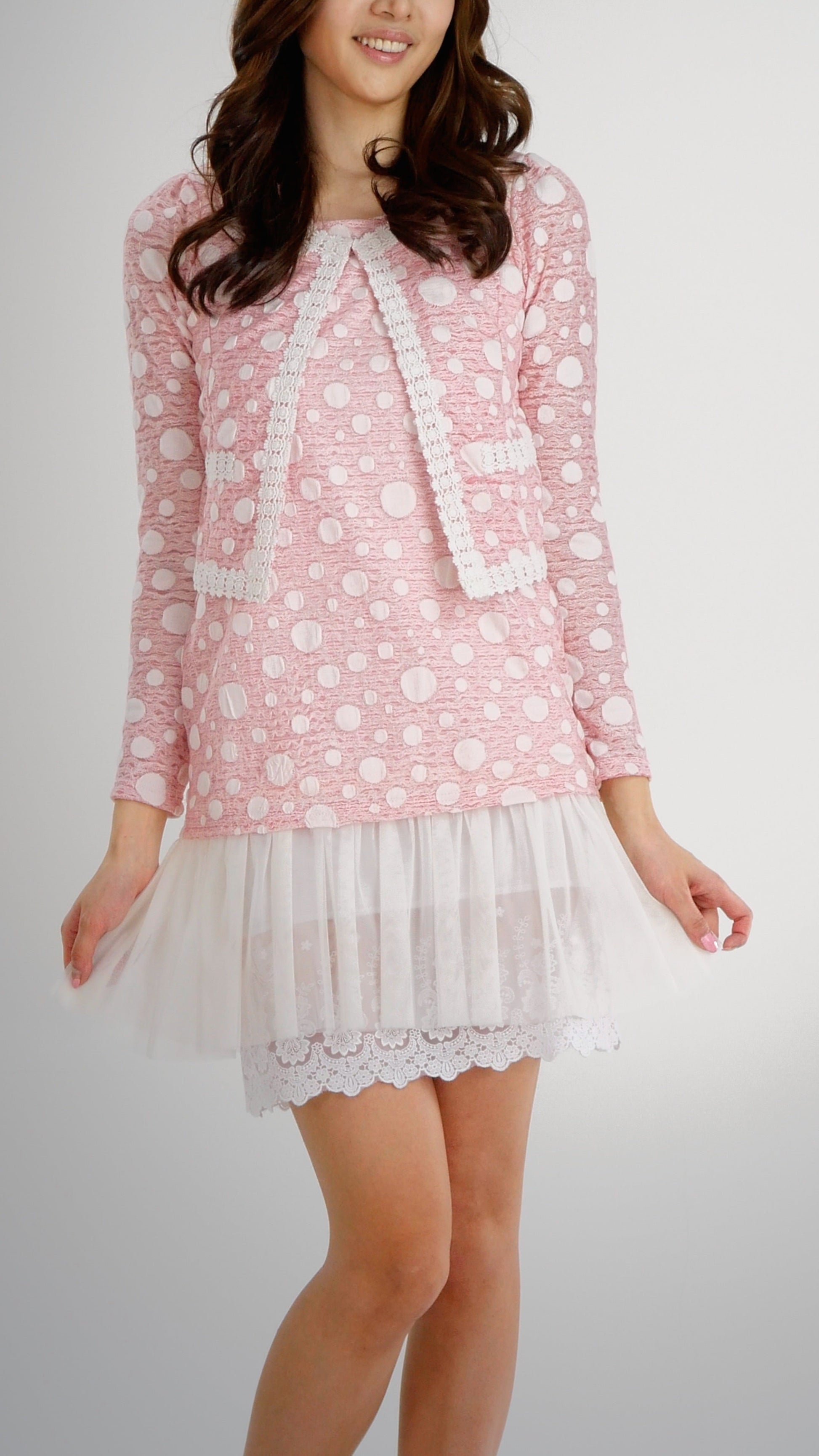 Destroyed Polka Dot Short Jacket with Lace Trim - Shop Lev
