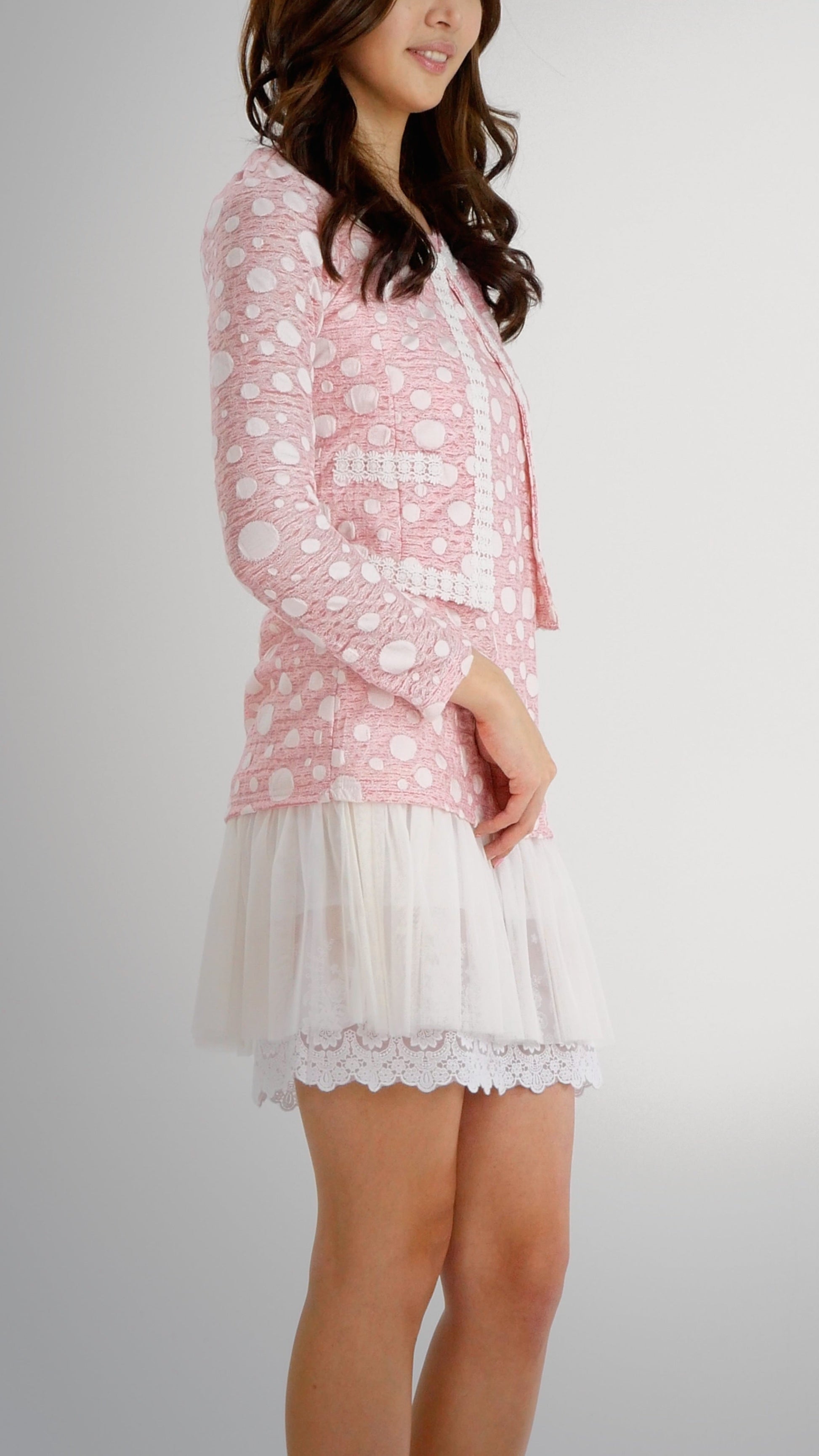 Destroyed Polka Dot Short Jacket with Lace Trim - Shop Lev