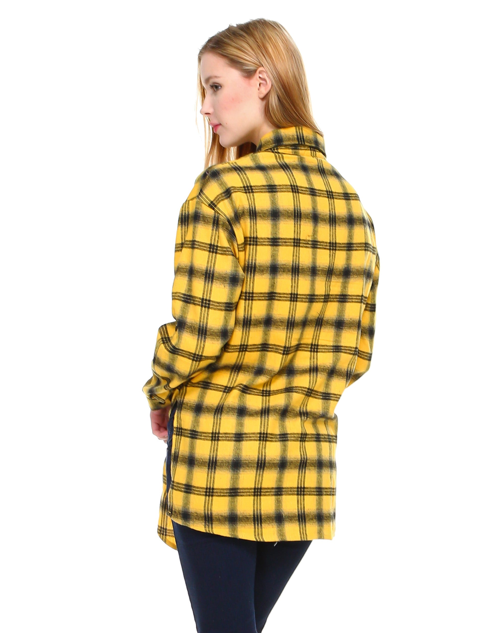 Plaid long sleeve button down shirt classic fit with front tie and side slits - Shop Lev