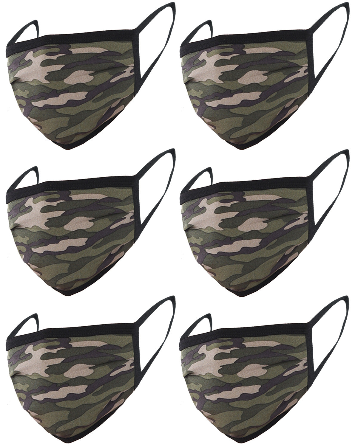 6 Pack Camo Print Washable Cotton Face Mask