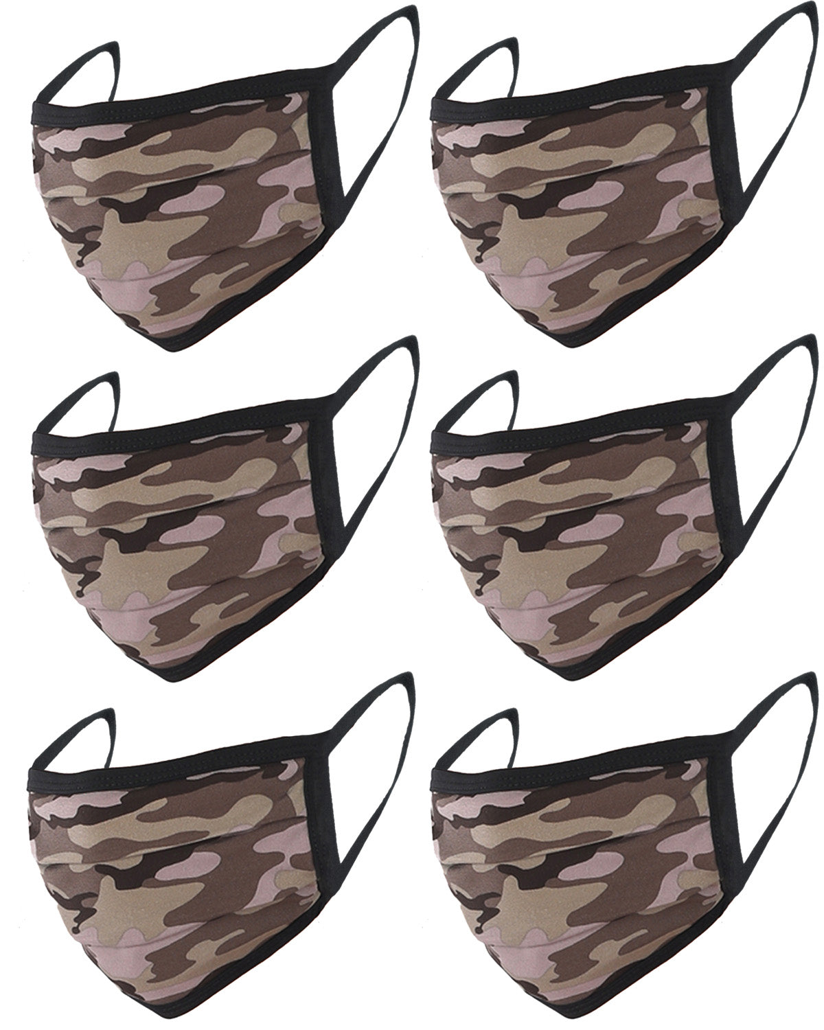 6 Pack Camo Print Washable Cotton Face Mask
