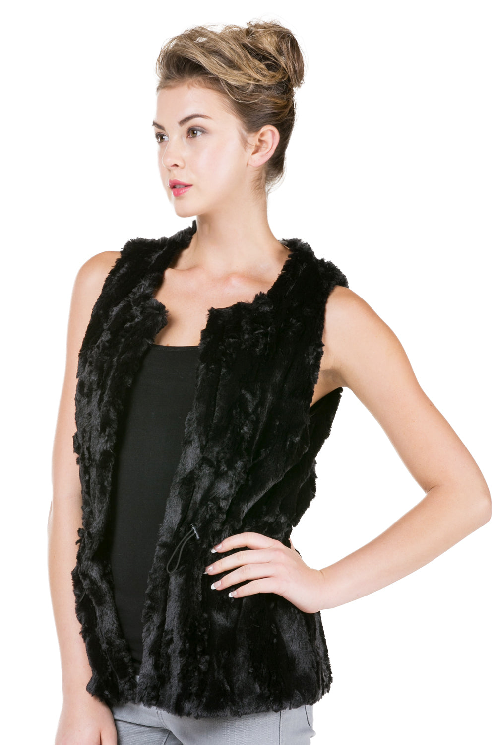 Women's Round Neck Faux Fur Short Open Vest - Shop Lev