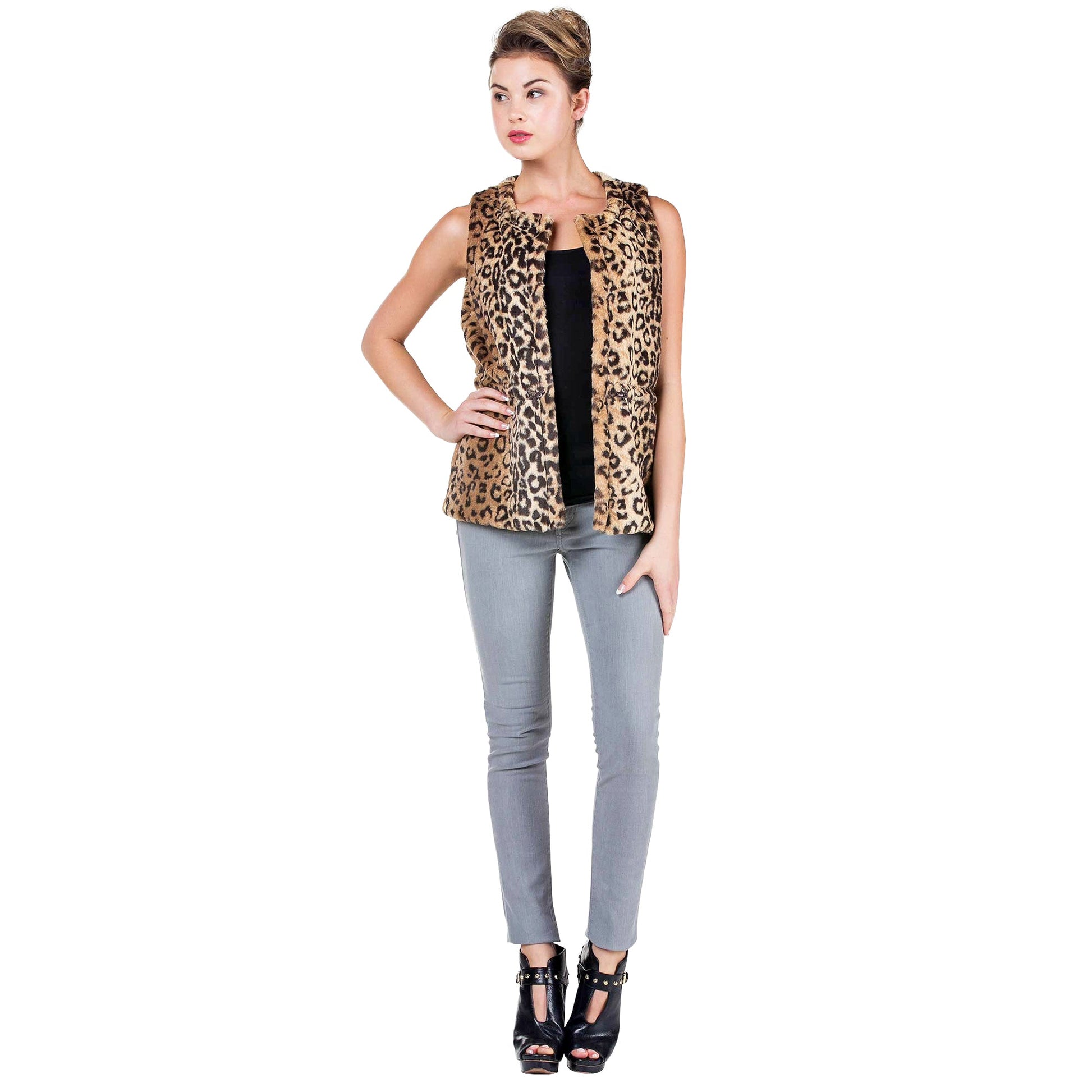 Women's Round Neck Faux Fur Short Open Vest - Shop Lev