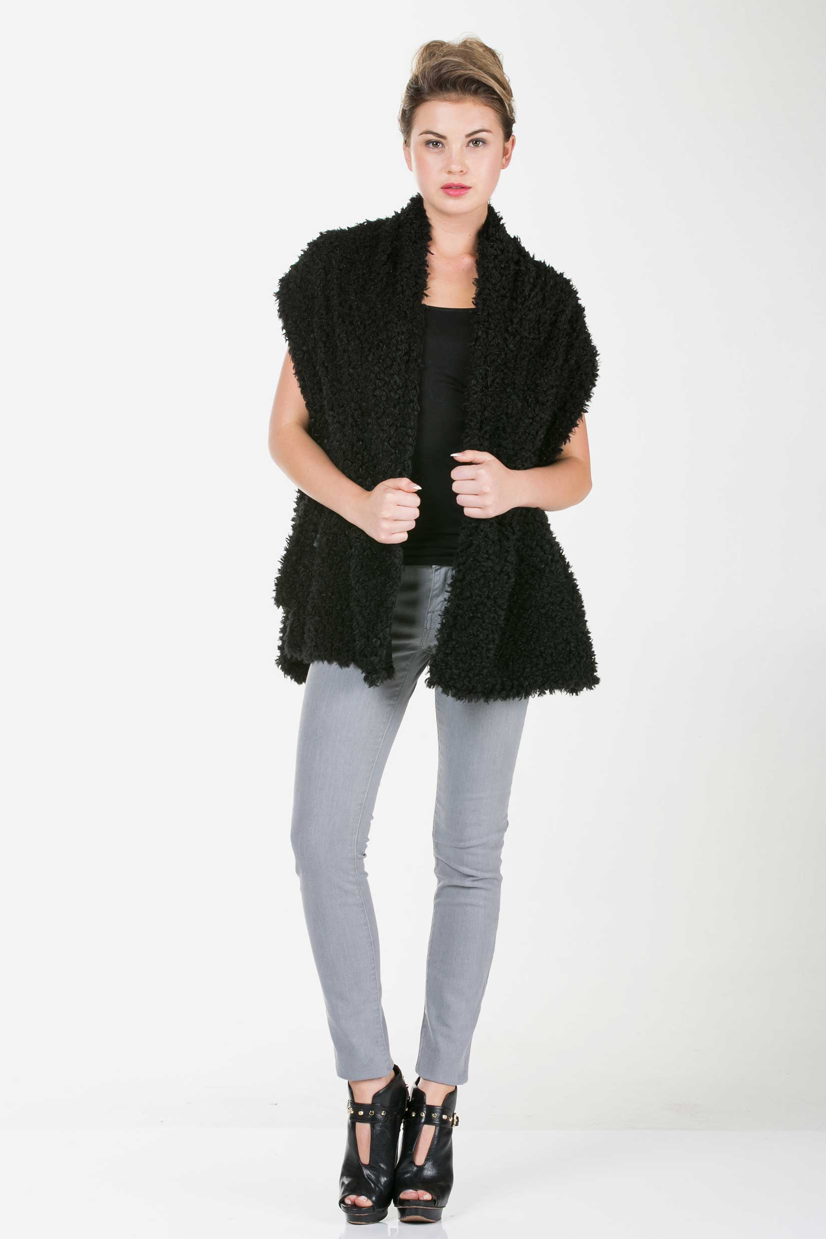 Shaggy Fur Convertible Vest and Shawl - Shop Lev