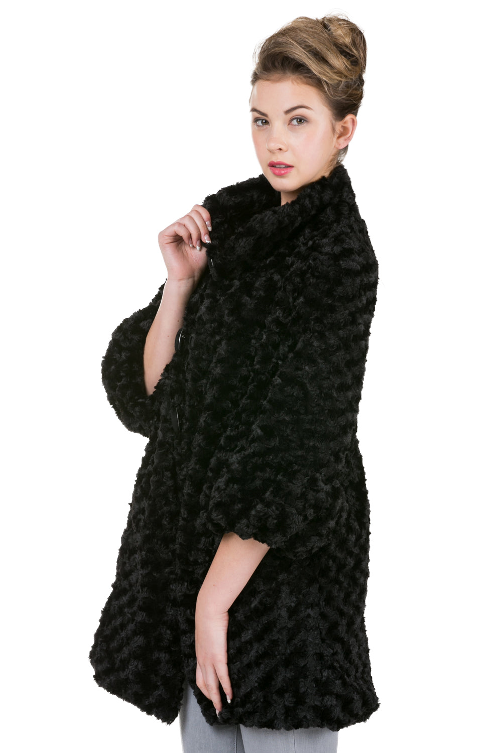 Women's Faux Fur Rose Half Coat Jacket with China Collar - Shop Lev